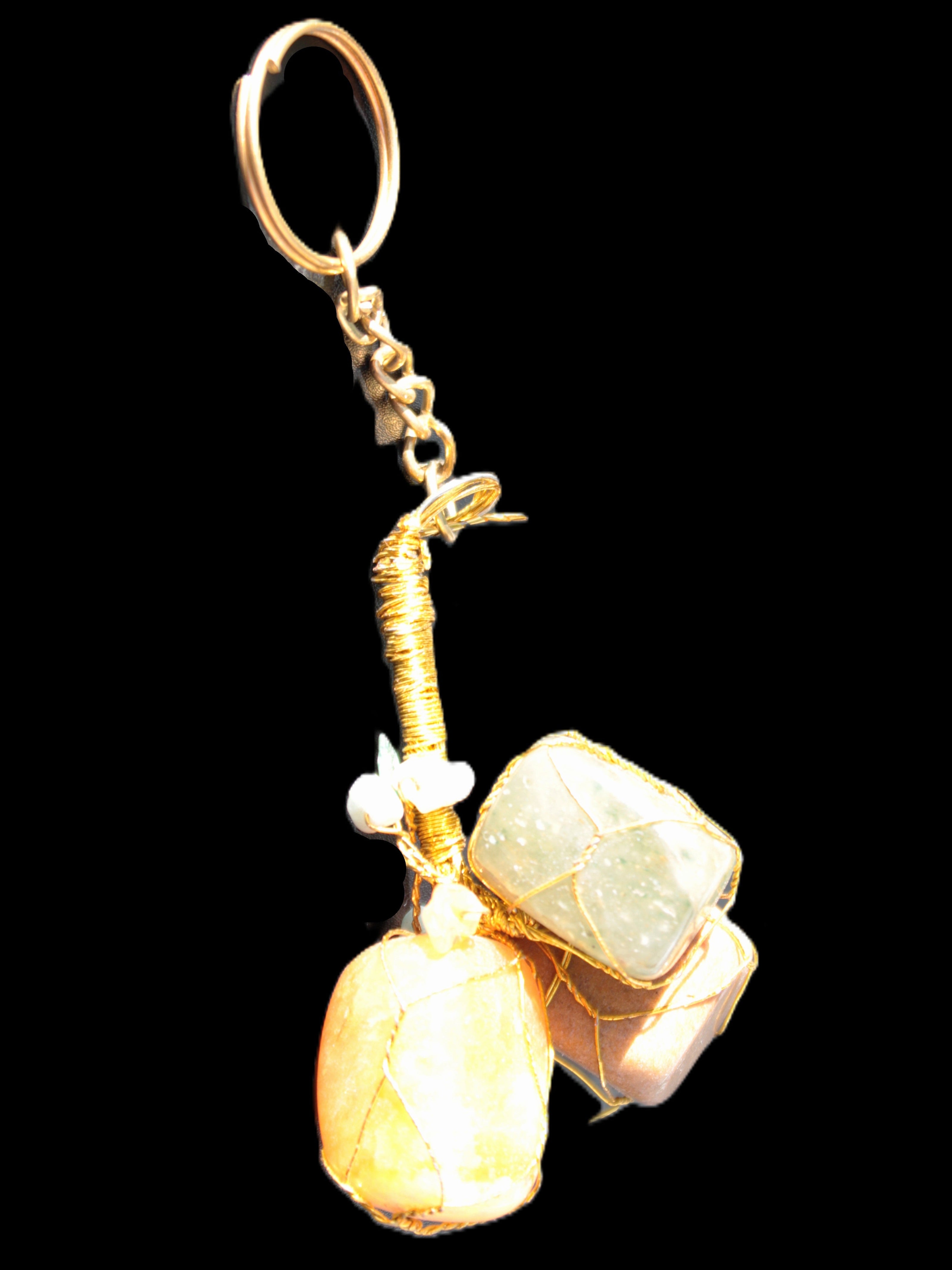Carnelian Agate, Jasper and Nephrite Jade wire-wrapped keychain 120mm 91g Rocks and Things Store