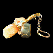 Carnelian Agate, Jasper and Nephrite Jade wire-wrapped keychain 120mm 91g Rocks and Things Store