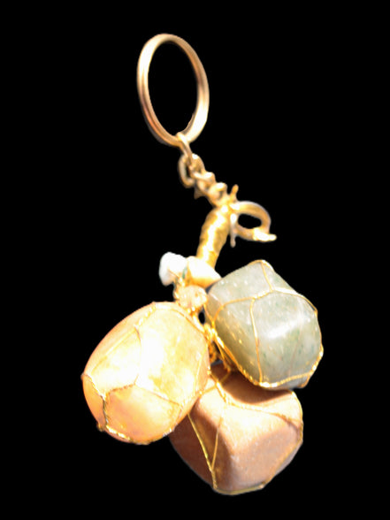 Carnelian Agate, Jasper and Nephrite Jade wire-wrapped keychain 120mm 91g Rocks and Things Store