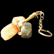 Carnelian Agate, Jasper and Nephrite Jade wire-wrapped keychain 120mm 91g Rocks and Things Store