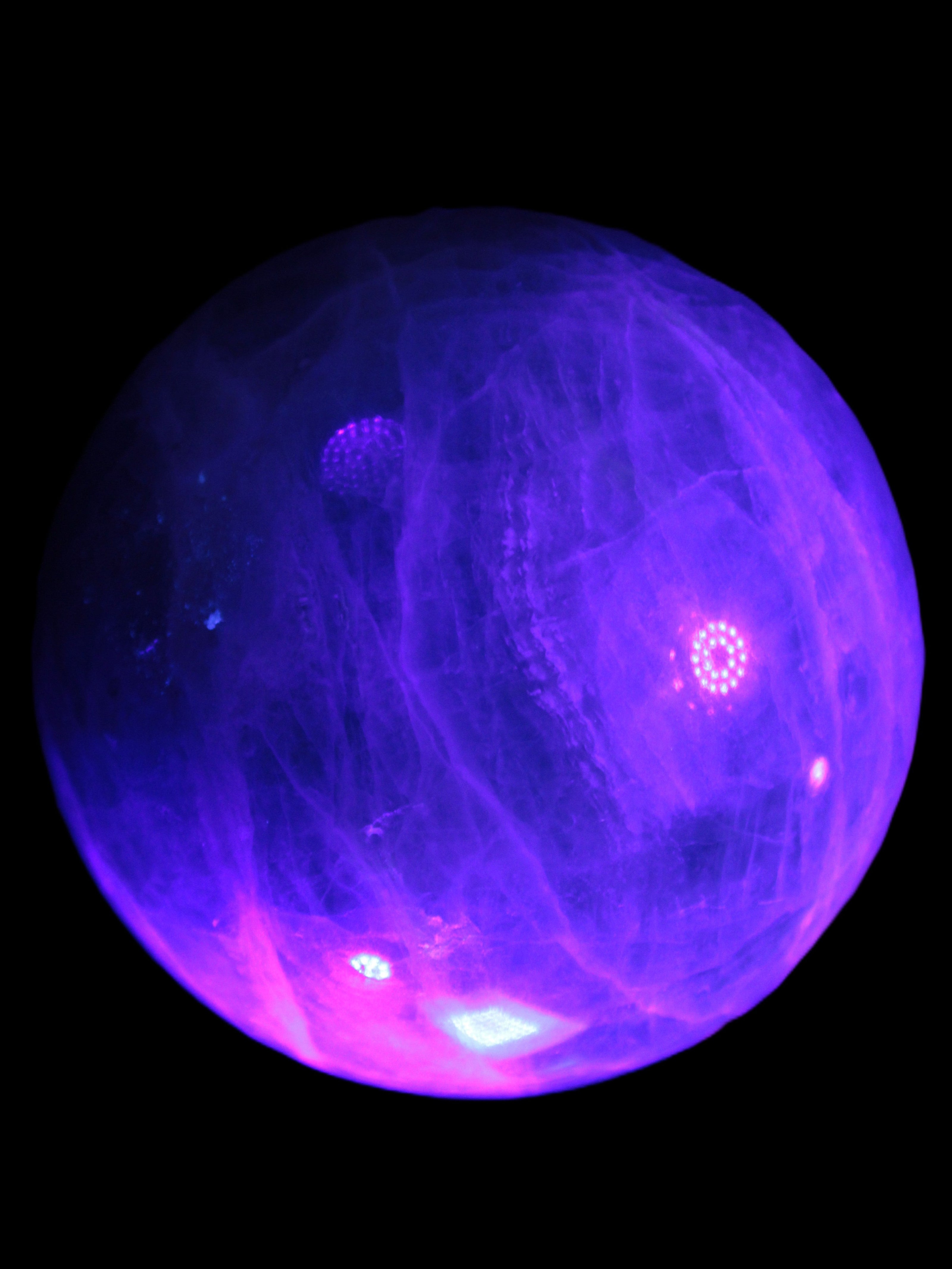 Green Fluorite sphere 108mm 2056g in UV light - Rocks and Things Store