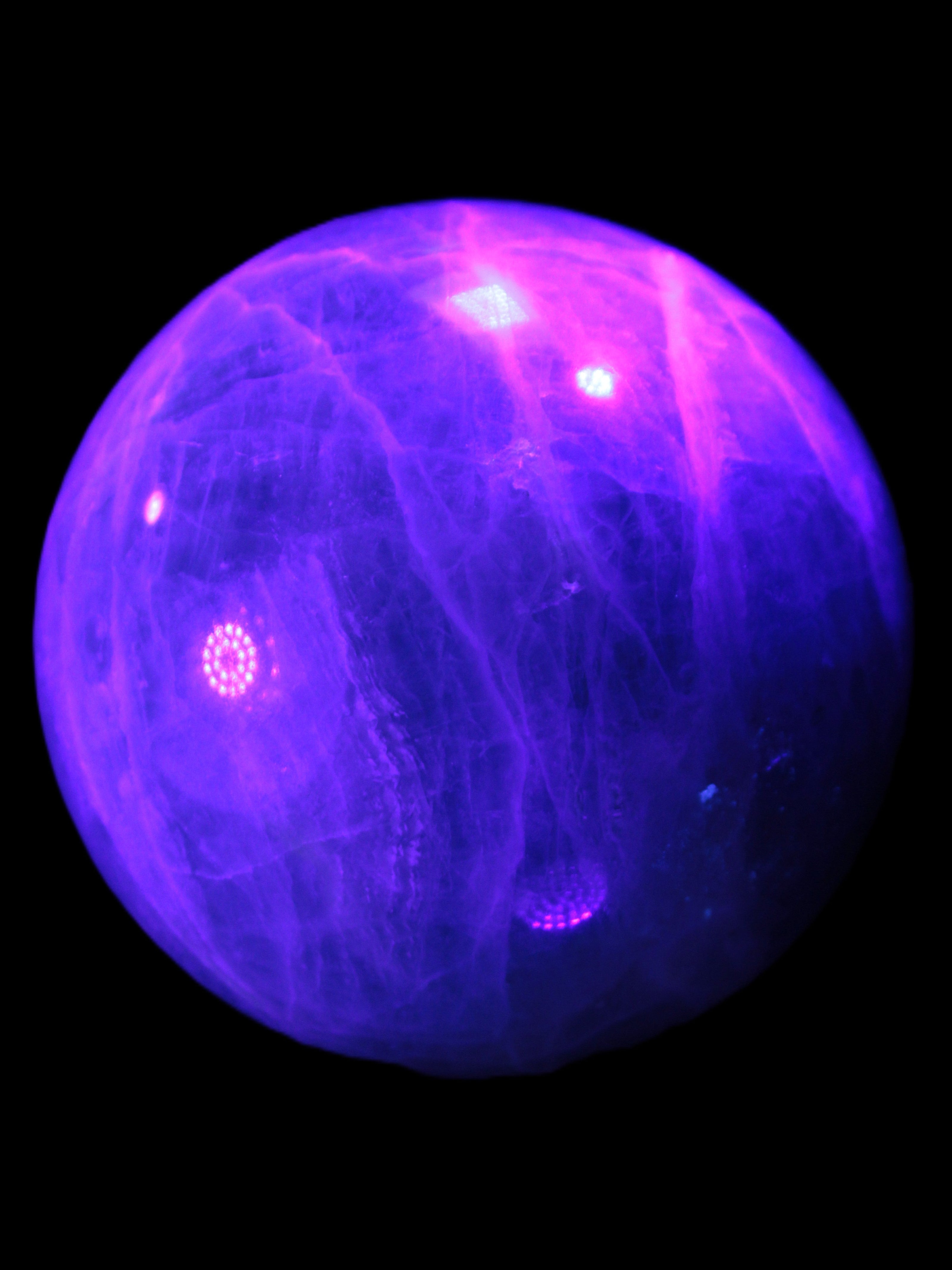 Green Fluorite sphere 108mm 2056g in UV light - Rocks and Things Store