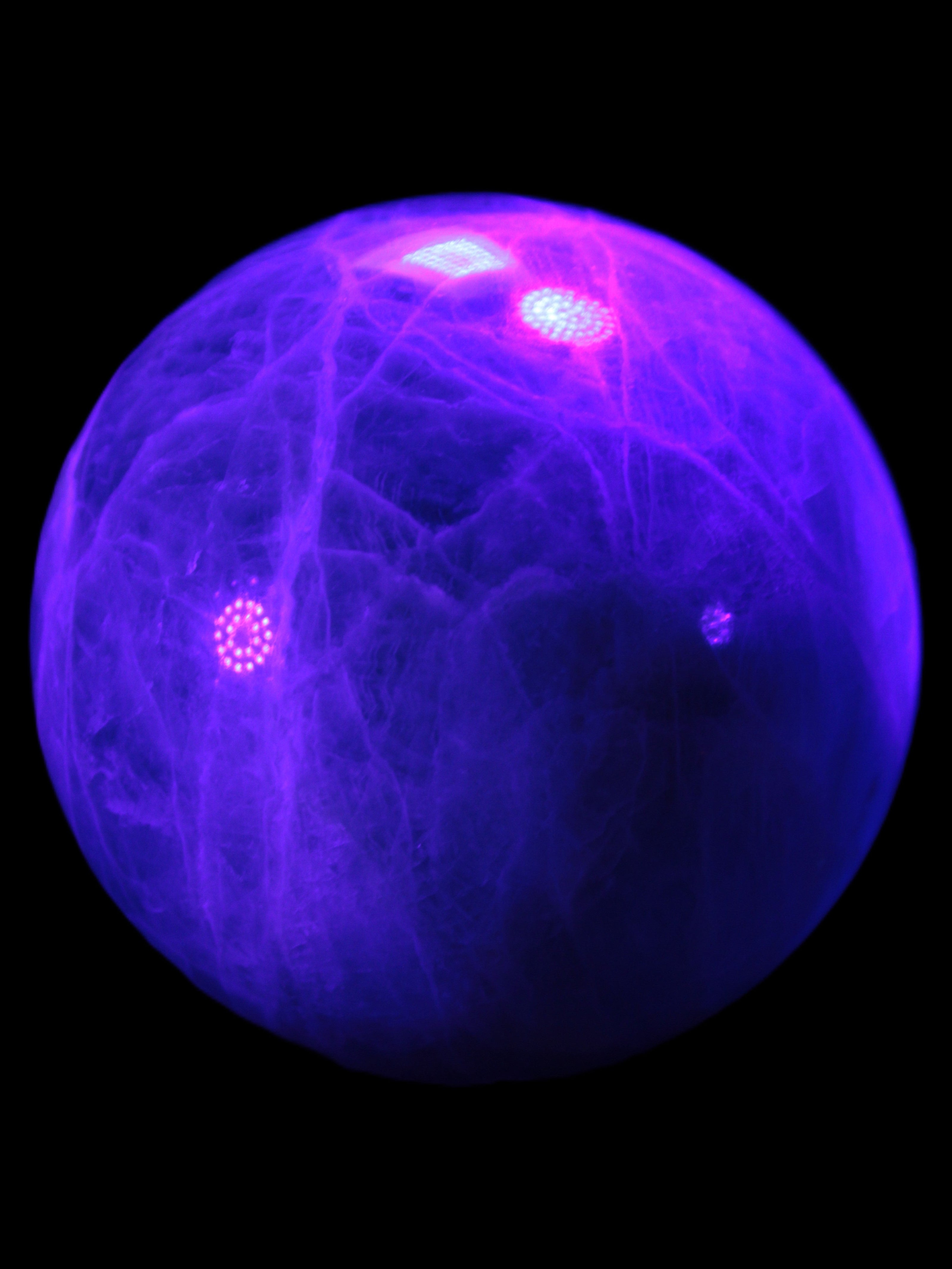 Green Fluorite sphere 108mm 2056g in UV light - Rocks and Things Store