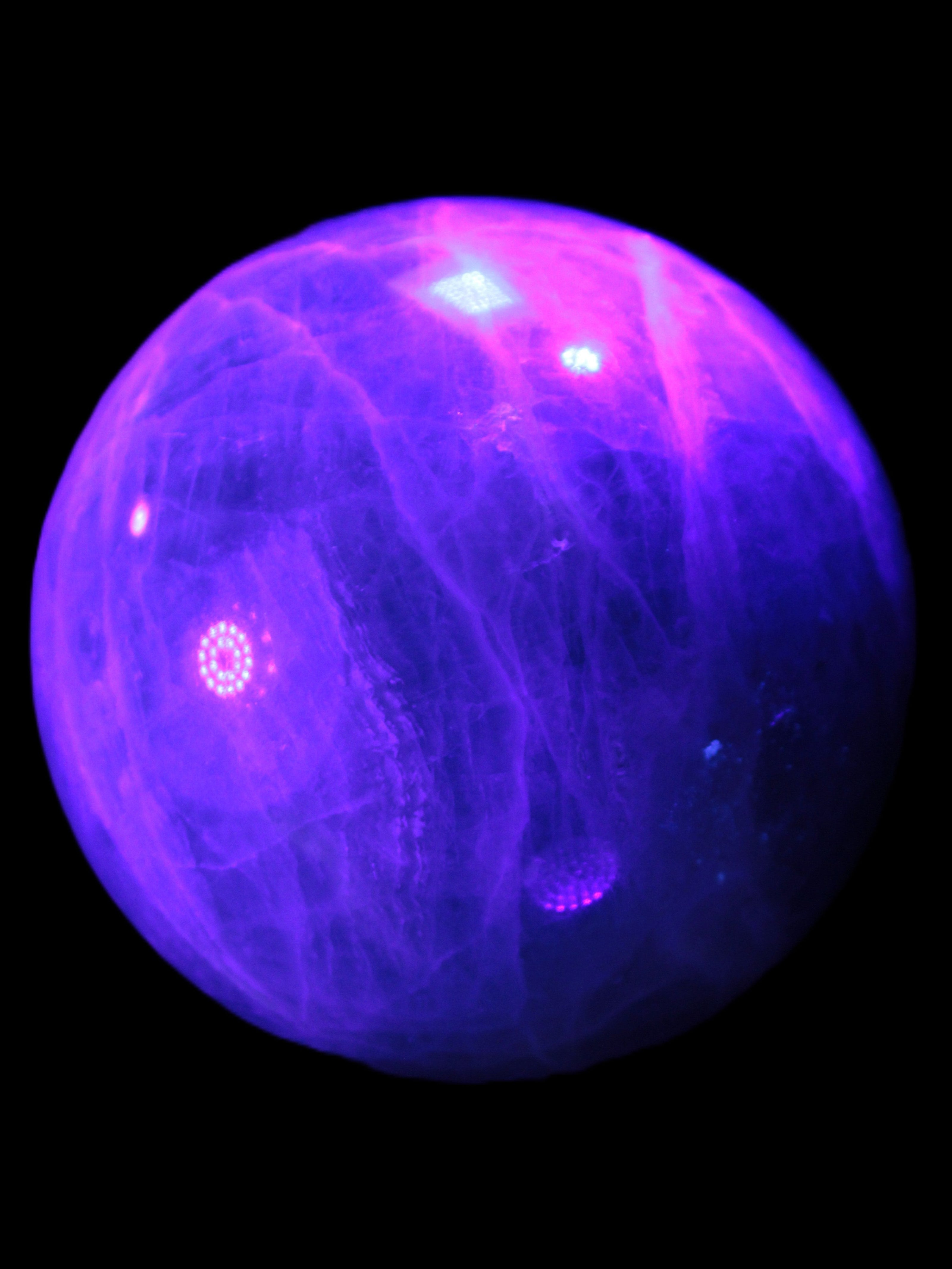 Green Fluorite sphere 108mm 2056g in UV light - Rocks and Things Store