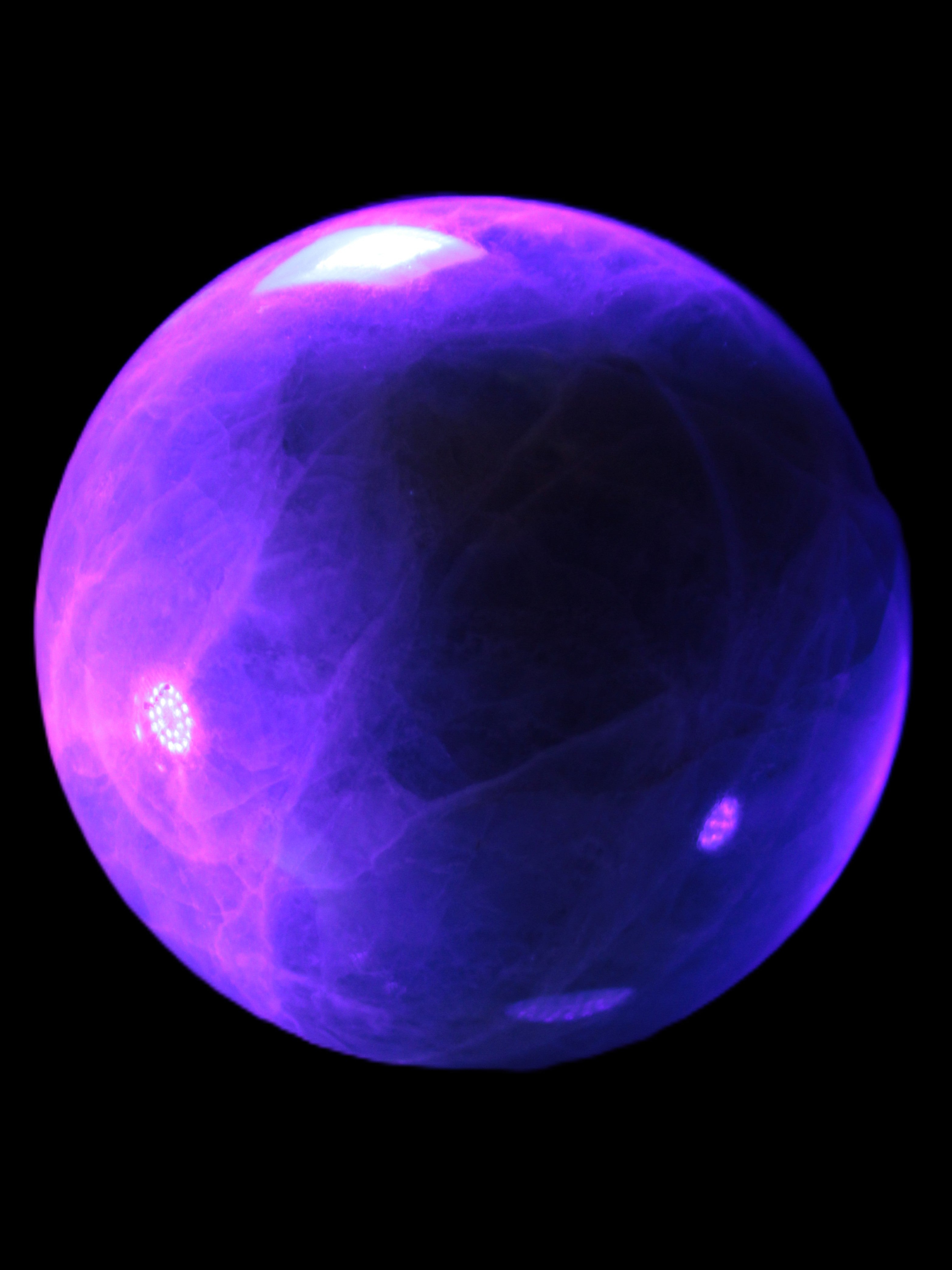 Green Fluorite sphere 108mm 2056g in UV light - Rocks and Things Store