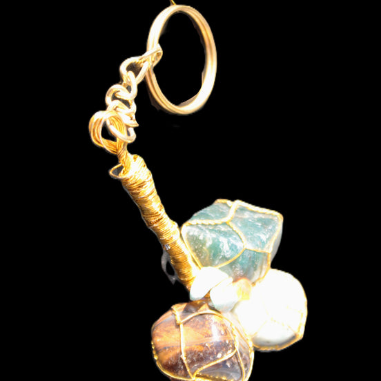 Amazonite, Jasper and Tigers Eye wire-wrapped keychain 140mm 50g in sunlight - Rocks and Things Store