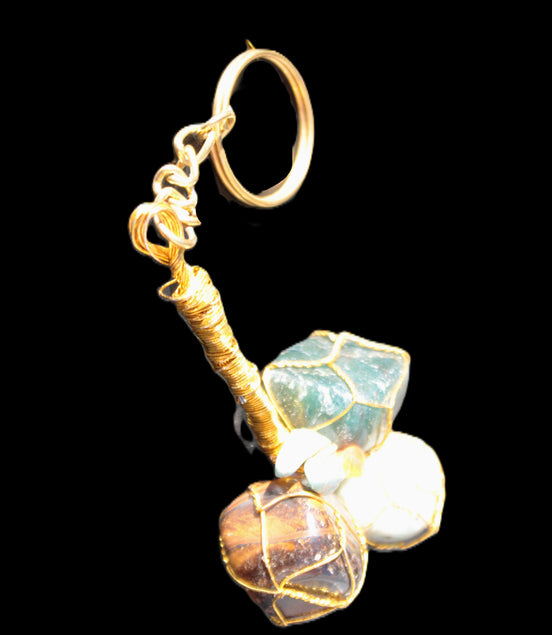 Amazonite, Jasper and Tigers Eye wire-wrapped keychain 140mm 50g Rocks and Things Store