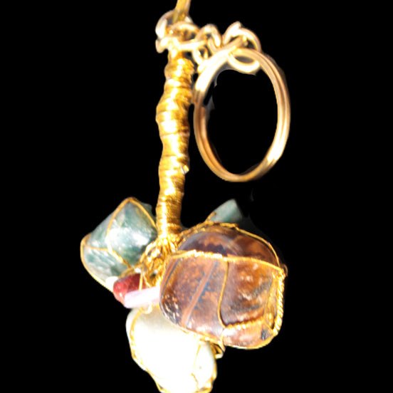 Amazonite, Jasper and Tigers Eye wire-wrapped keychain 140mm 50g in sunlight - Rocks and Things Store