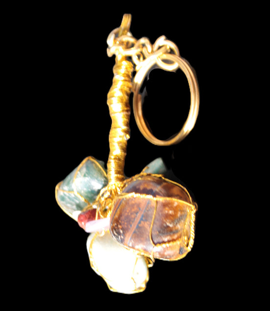 Amazonite, Jasper and Tigers Eye wire-wrapped keychain 140mm 50g Rocks and Things Store