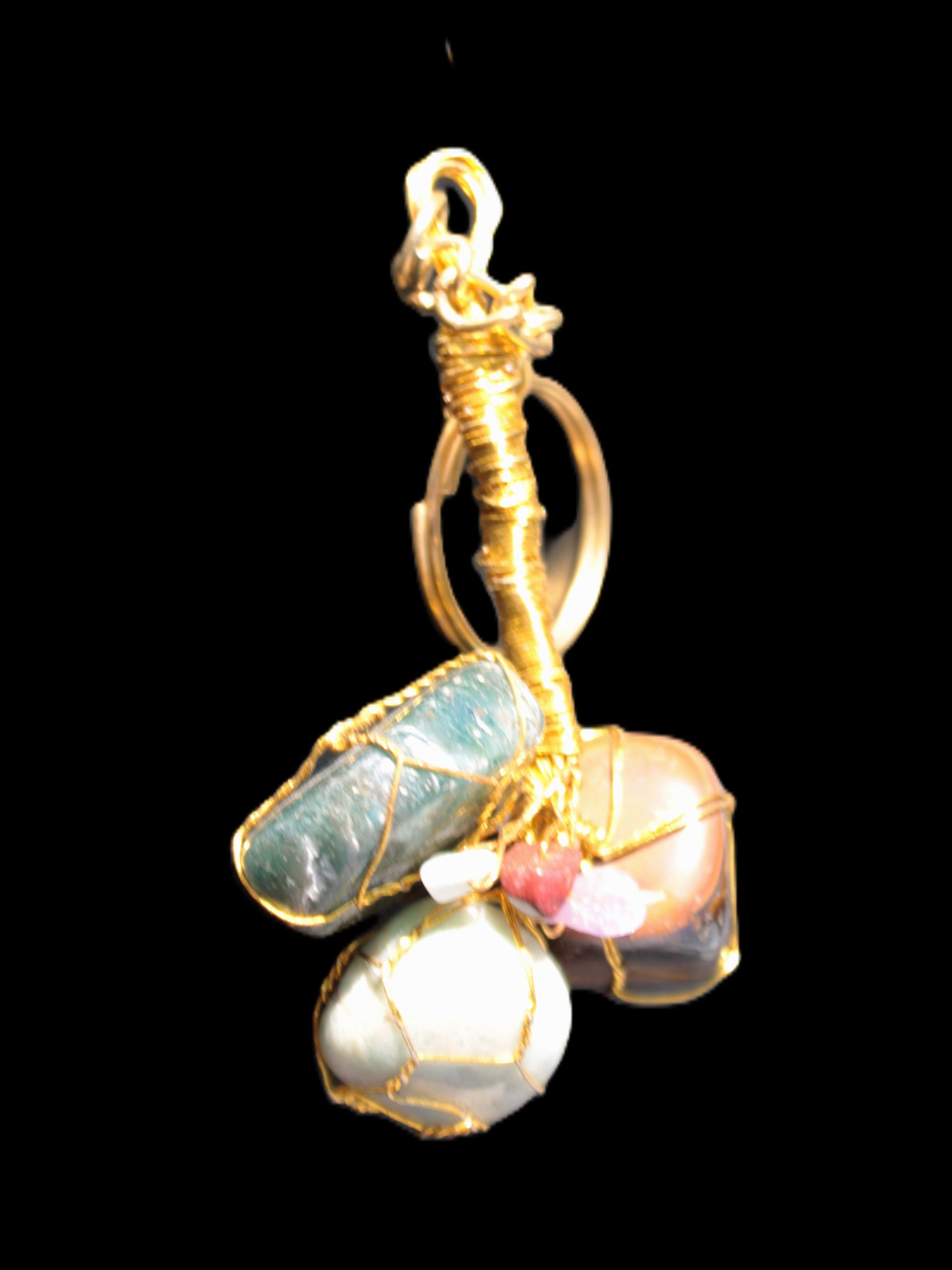 Amazonite, Jasper and Tigers Eye wire-wrapped keychain 140mm 50g Rocks and Things Store