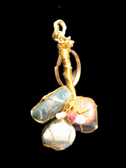 Amazonite, Jasper and Tigers Eye wire-wrapped keychain 140mm 50g Rocks and Things Store
