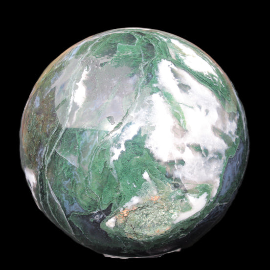 Moss Agate sphere 99mm 1322g in sunlight - Rocks and Things Store