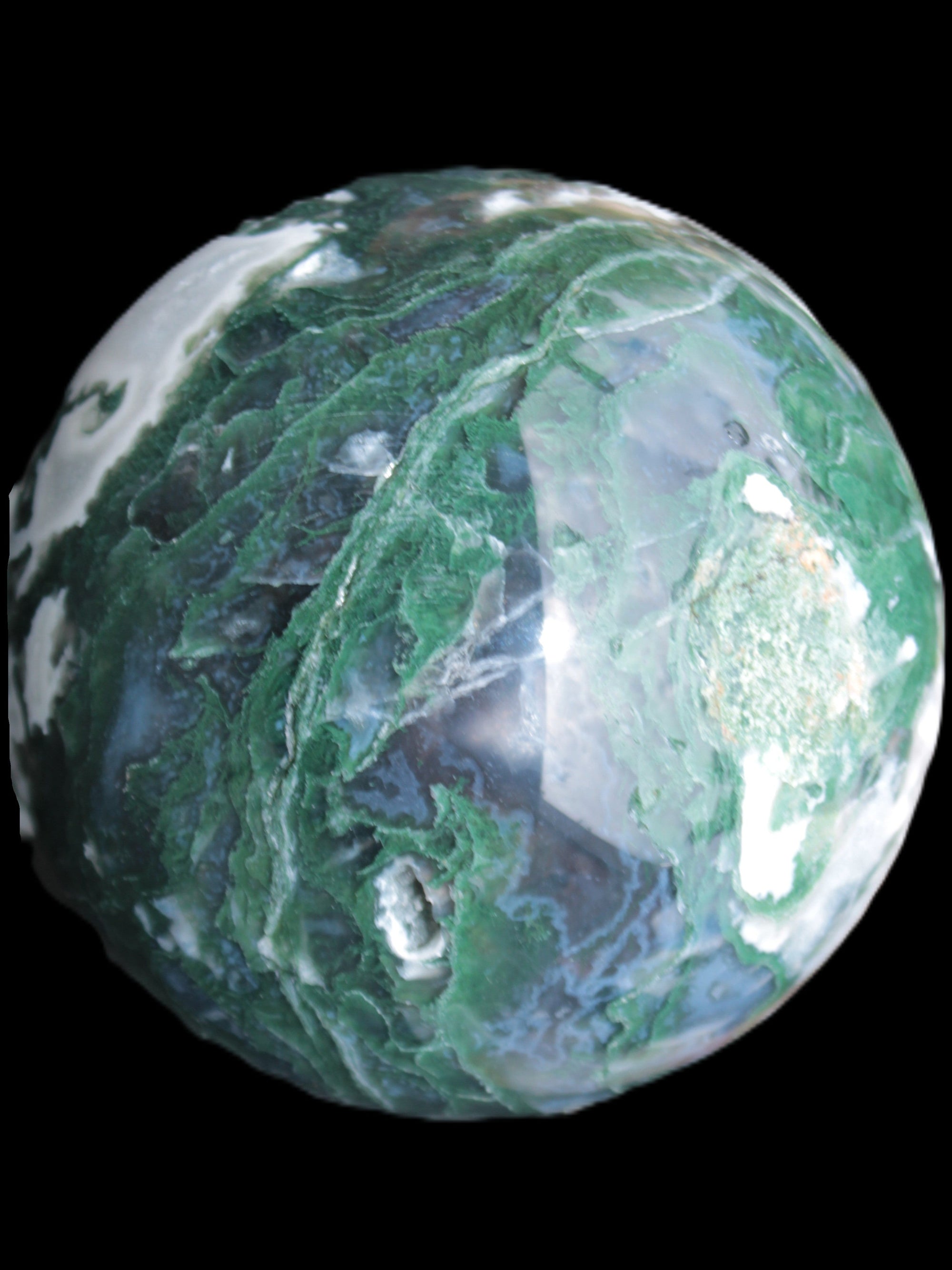 Moss Agate sphere 99mm 1322g in sunshine - Rocks and Things Store
