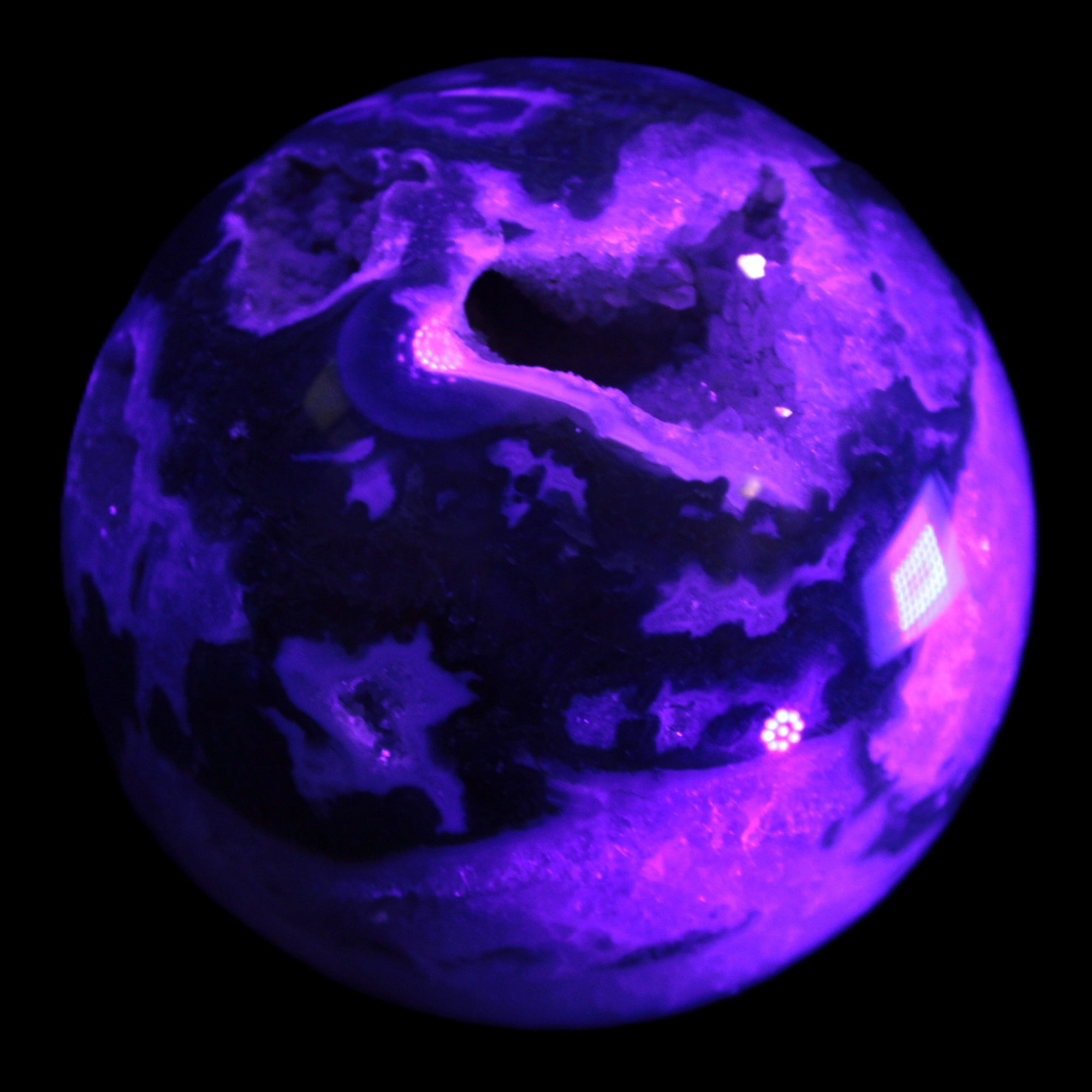 Moss Agate sphere from Madagascar 108mm 1673g in UV light -  Rocks and Things Store