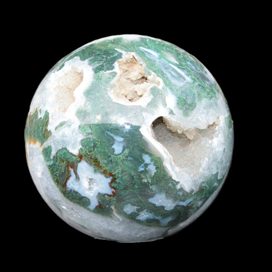Moss Agate sphere from Madagascar 108mm 1673g in sunlight - Rocks and Things Store