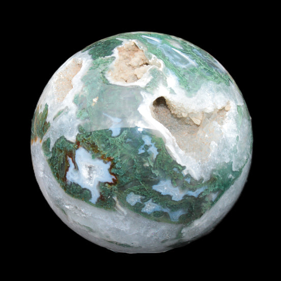 Moss Agate sphere from Madagascar 108mm 1673g in sunlight - Rocks and Things Store
