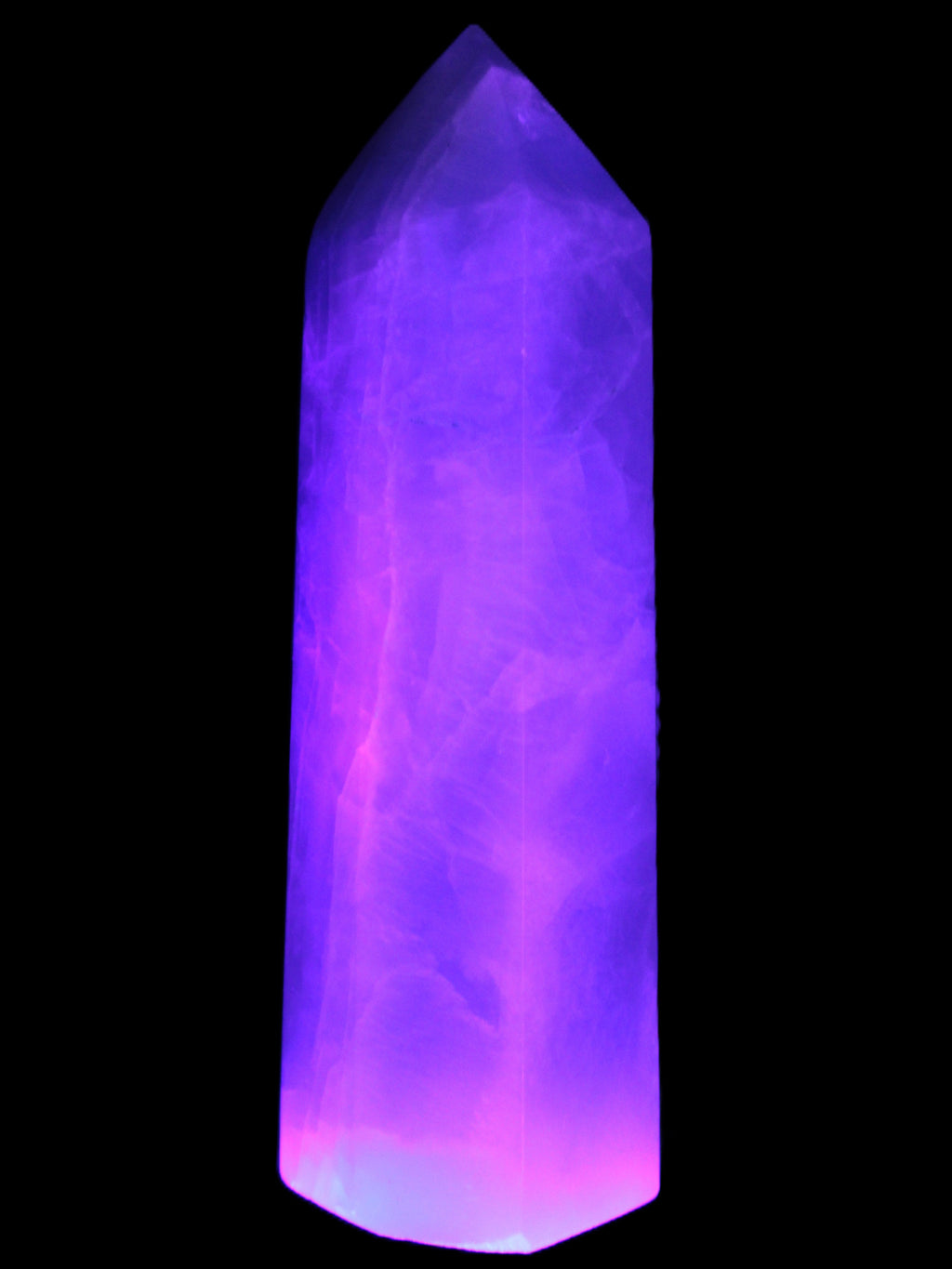 Fluorite obelisk 50*50*190mm 1173g in UV light - Rocks and Things Store