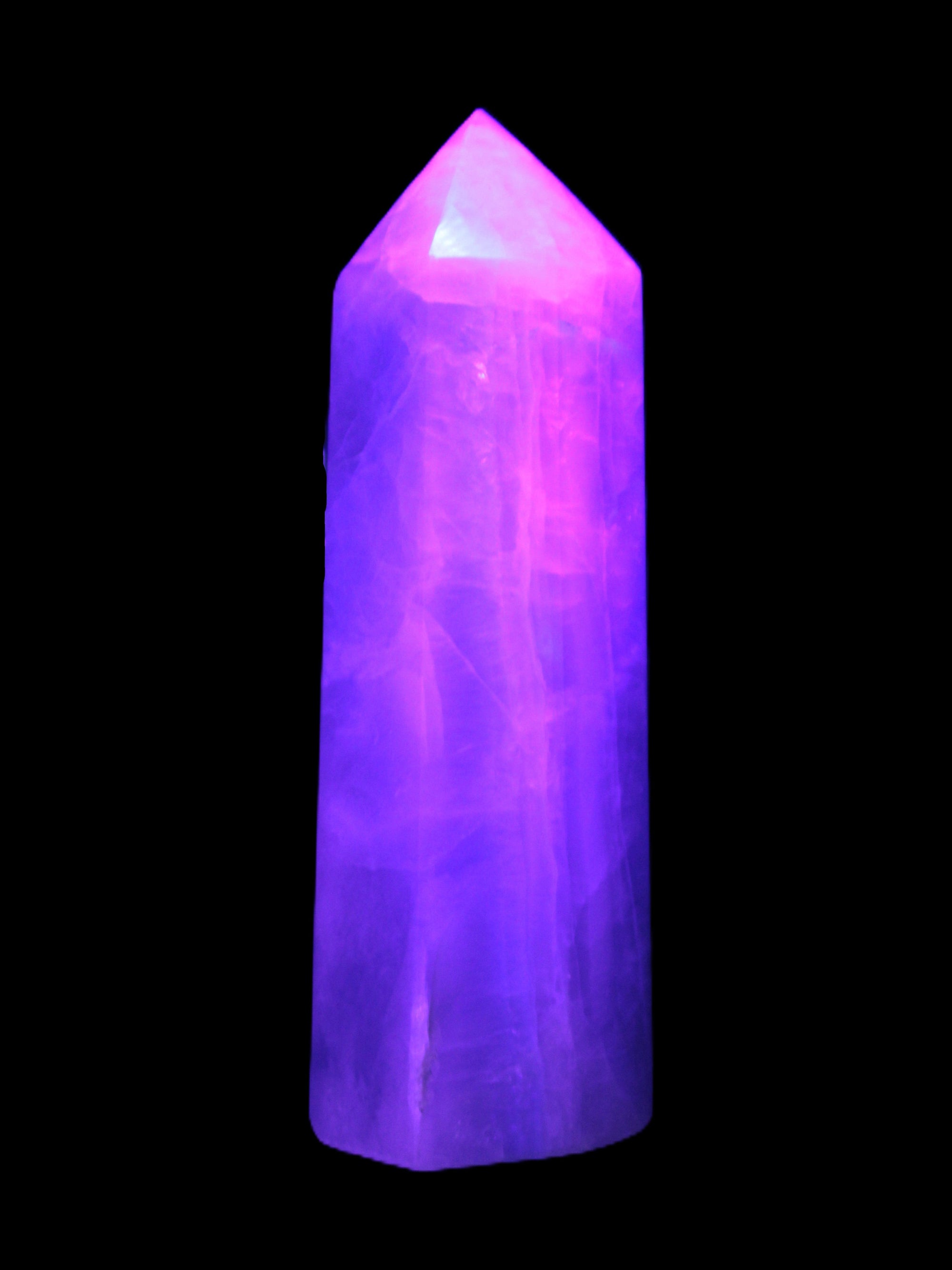 Fluorite obelisk 50*50*190mm 1173g in UV light - Rocks and Things Store