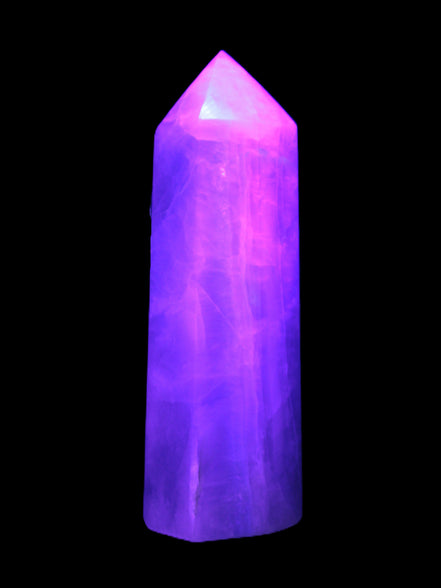 Fluorite obelisk 50*50*190mm 1173g in UV light - Rocks and Things Store