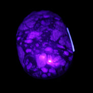 Llanite Que Sera palm stone 52*17*35mm 55g in UV light - Rocks and Things Store