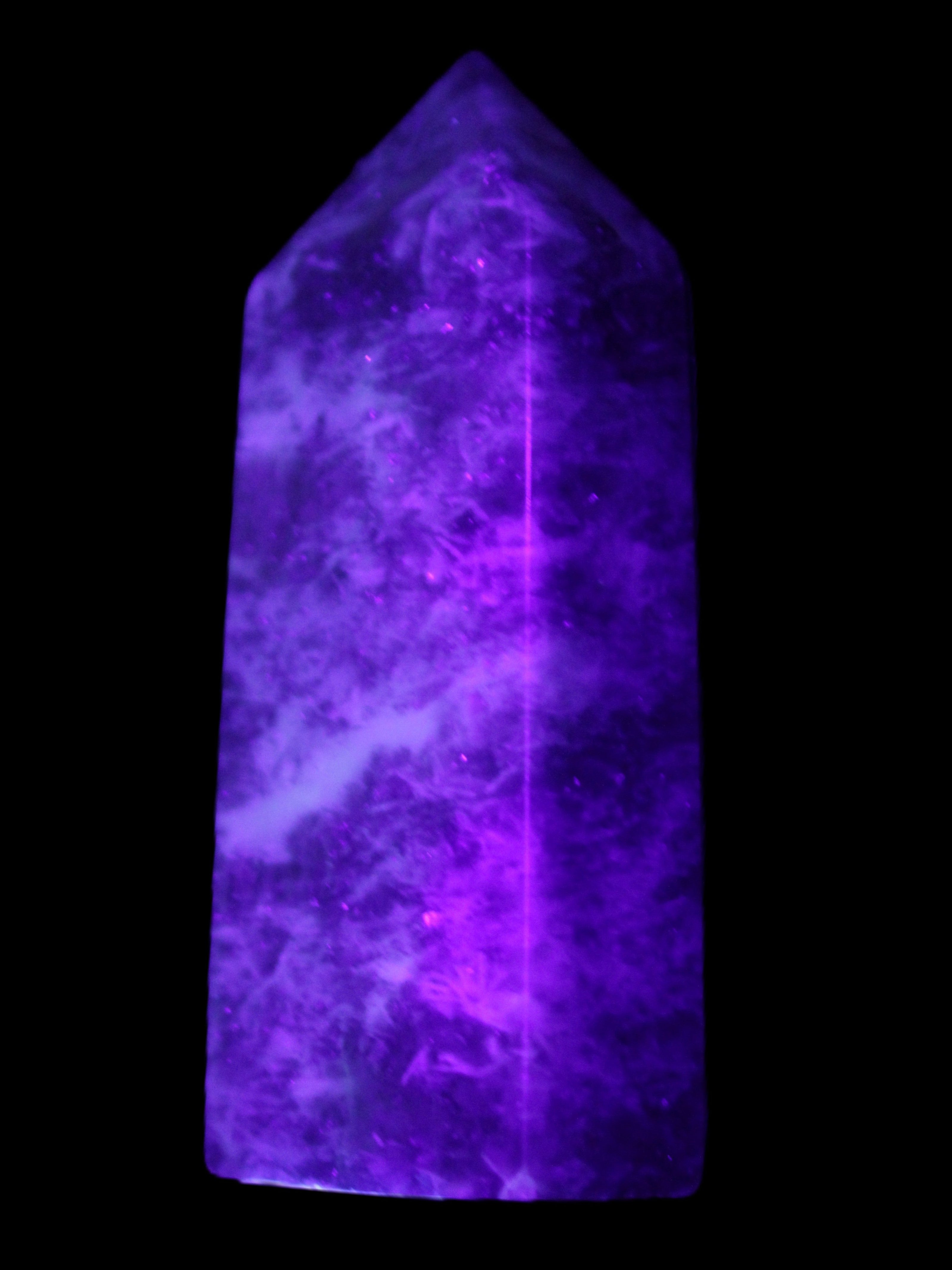 Lepidolite Mica wand 76mm 80g in UV light - Rocks and Things Store