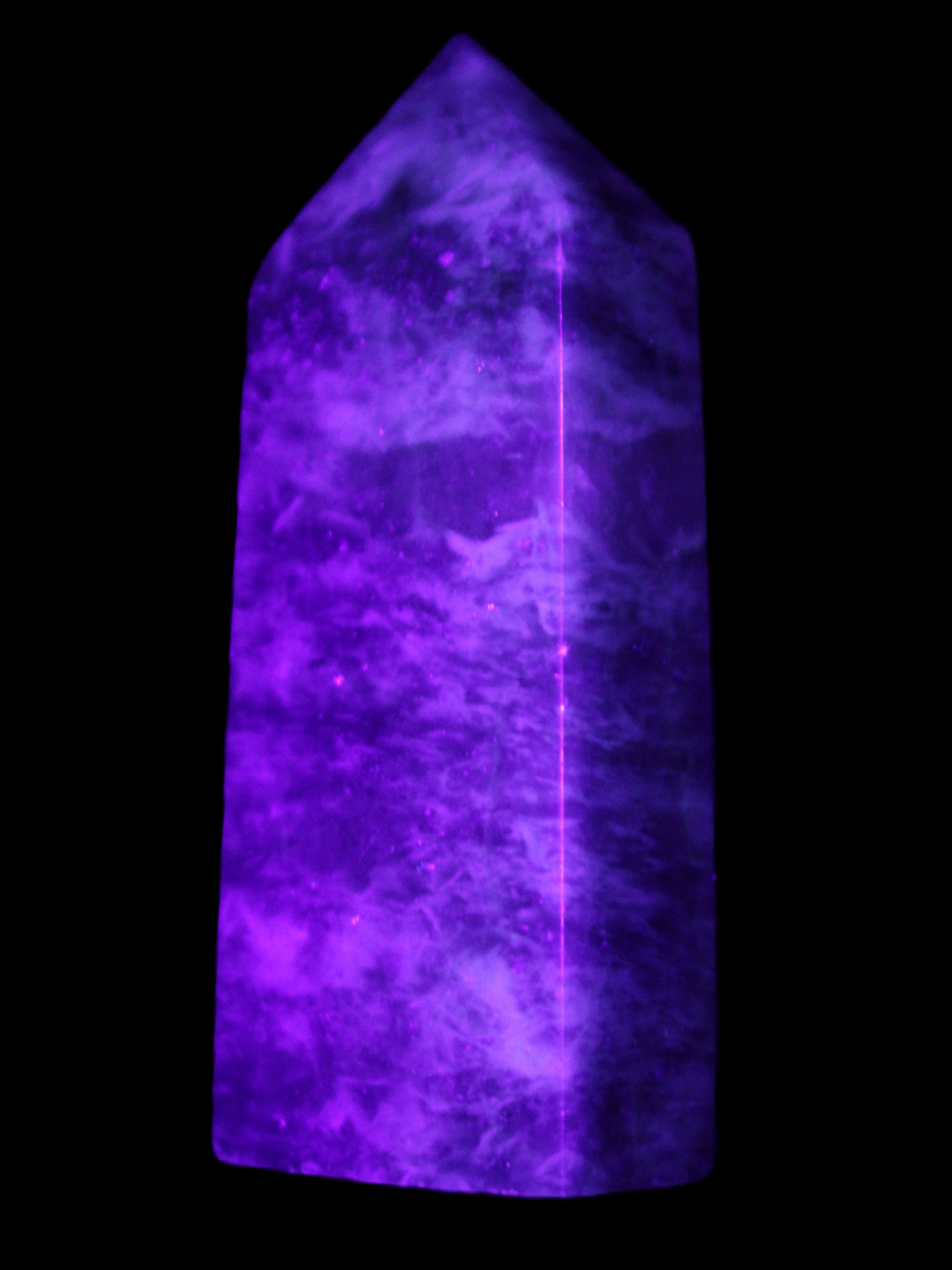 Lepidolite Mica wand 76mm 80g in UV light - Rocks and Things Store