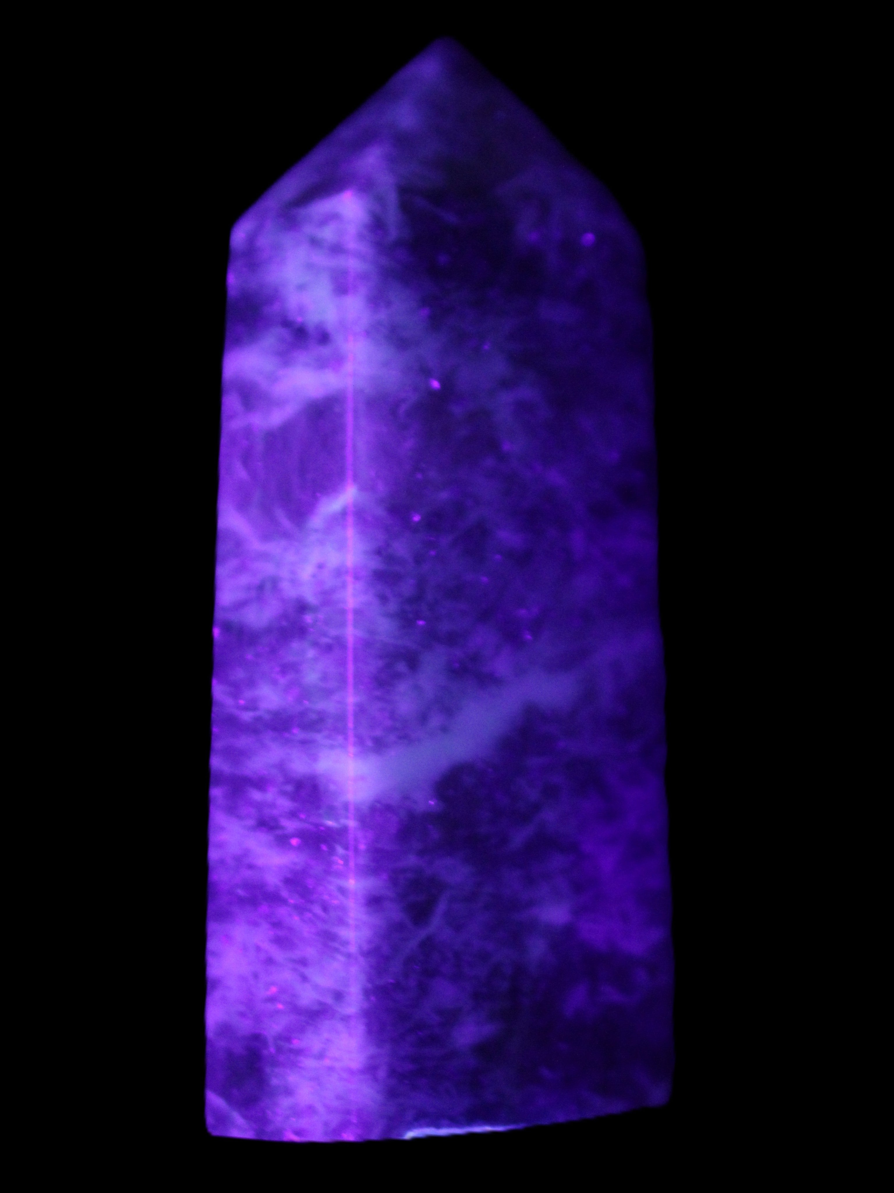 Lepidolite Mica wand 76mm 80g in UV light - Rocks and Things Store