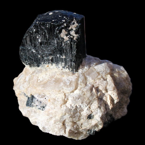 Natural Black Tourmaline crystal in Quartzite 94*90*95mm 839g in sunlight - Rocks and Things Store