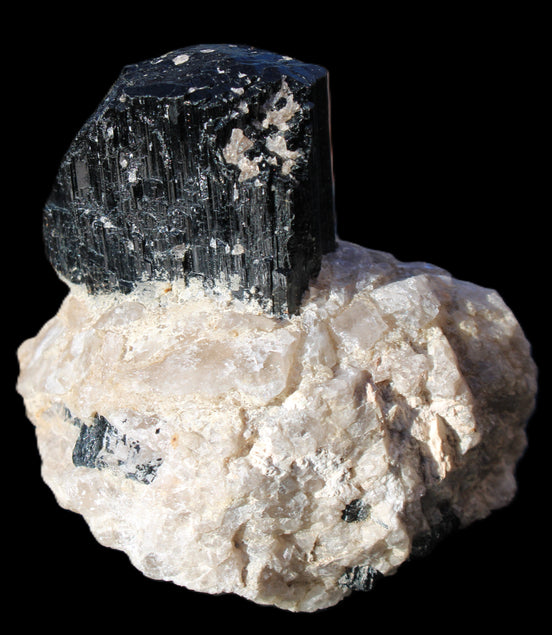 Natural Black Tourmaline crystal in Quartzite 94*90*95mm 839g in sunlight - Rocks and Things Store