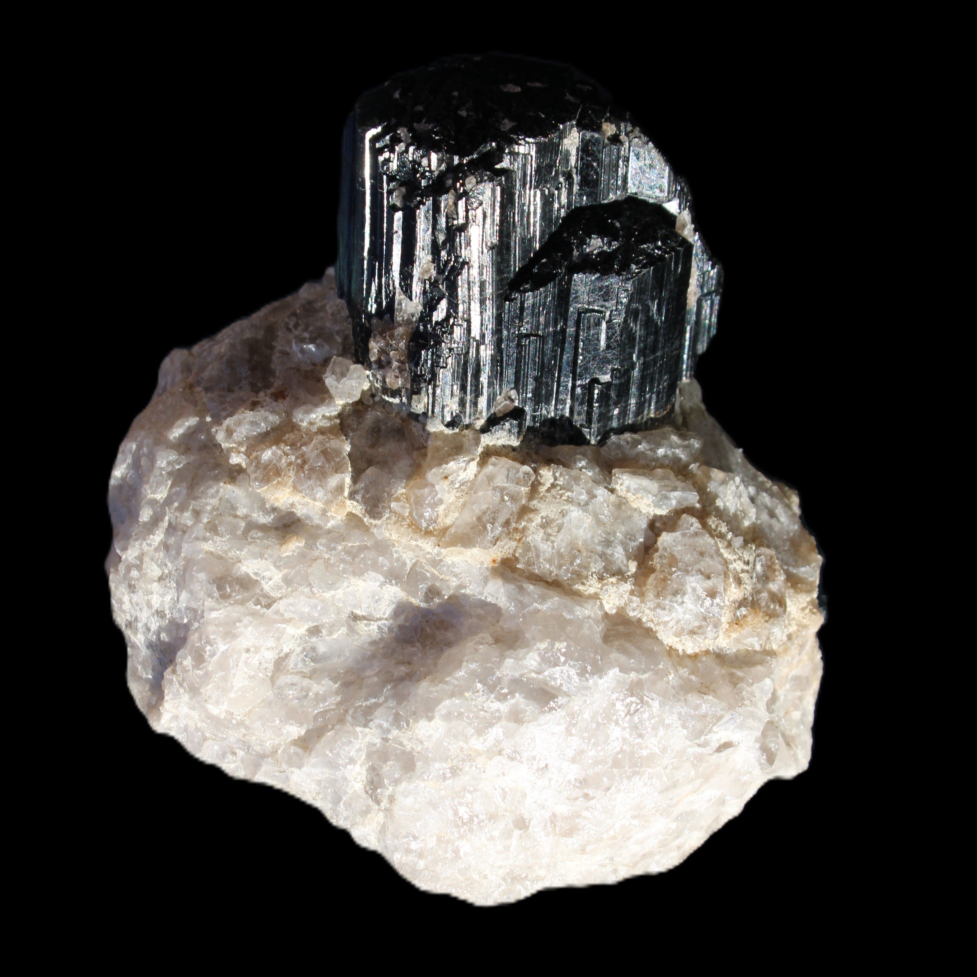 Natural Black Tourmaline crystal in Quartzite 94*90*95mm 839g in sunlight - Rocks and Things Store