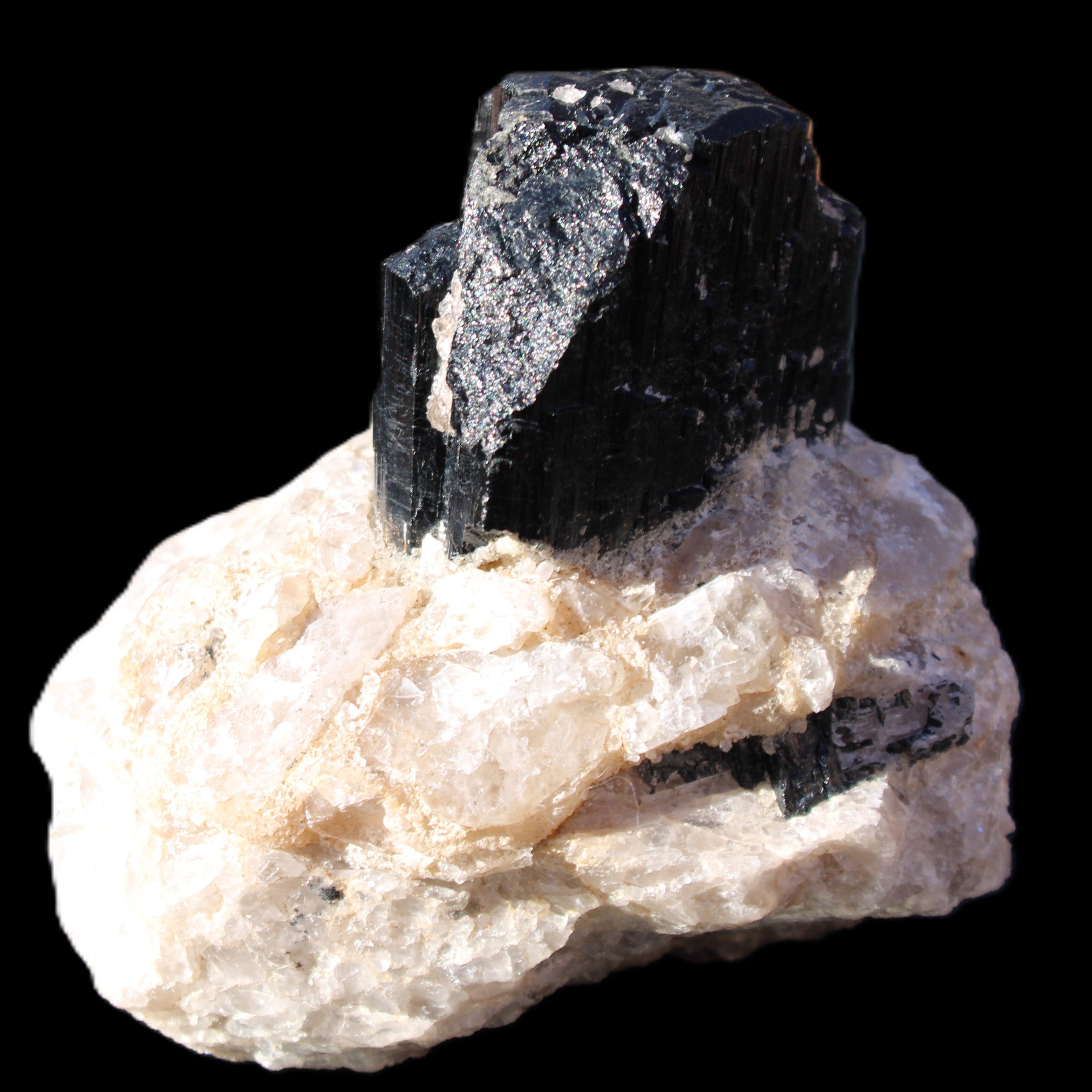 Natural Black Tourmaline crystal in Quartzite 94*90*95mm 839g in sunlight - Rocks and Things Store