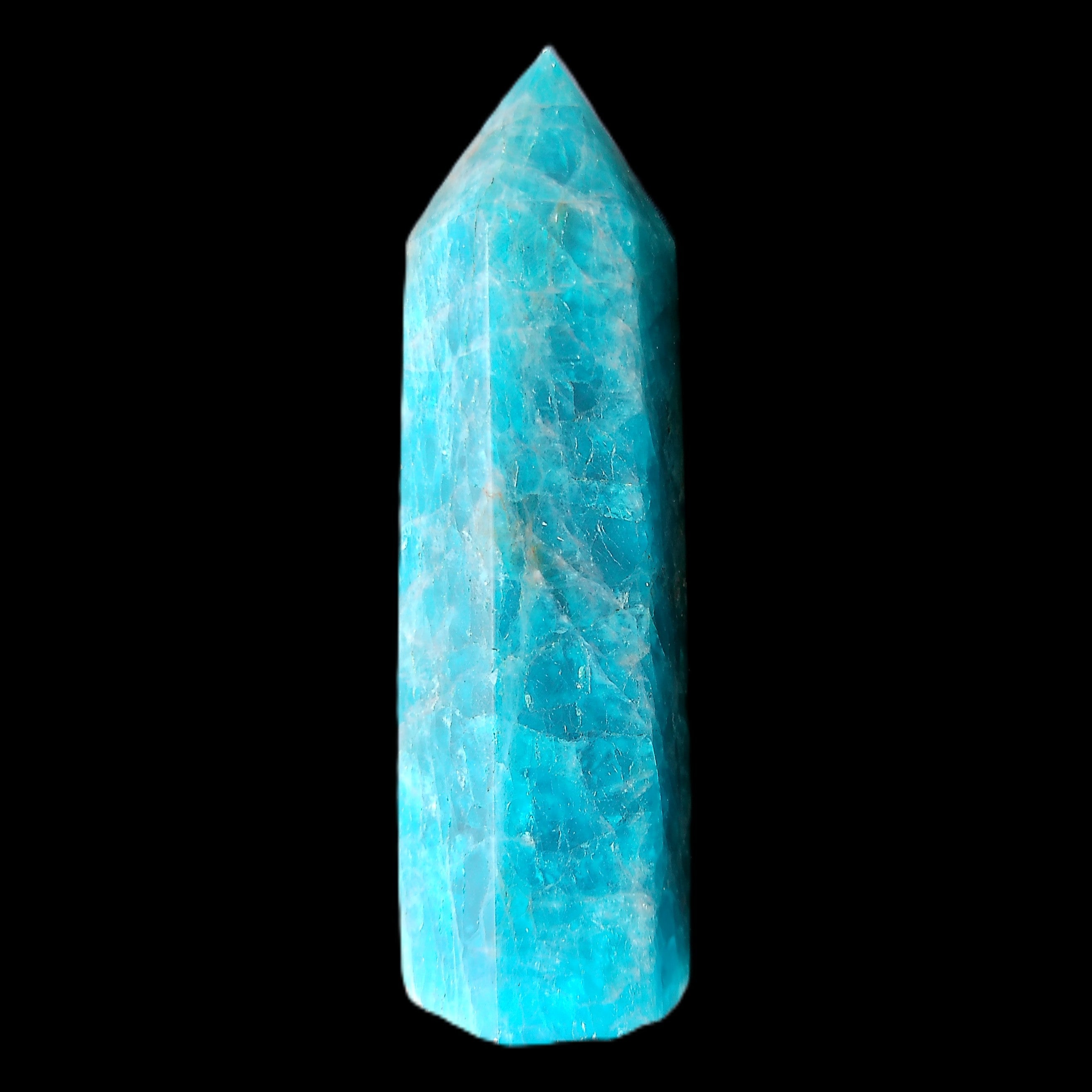 Blue Apatite wand 73mm 67g in sunlight - Rocks and Things Store