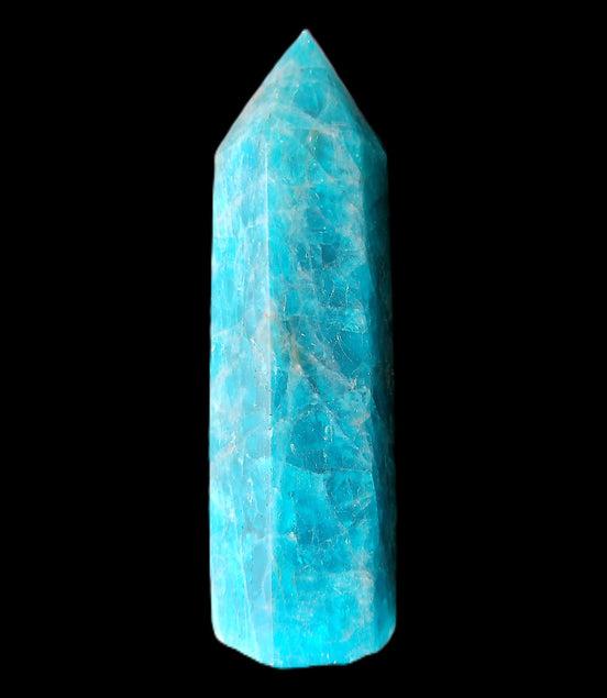 Blue Apatite wand 73mm 67g in sunlight - Rocks and Things Store