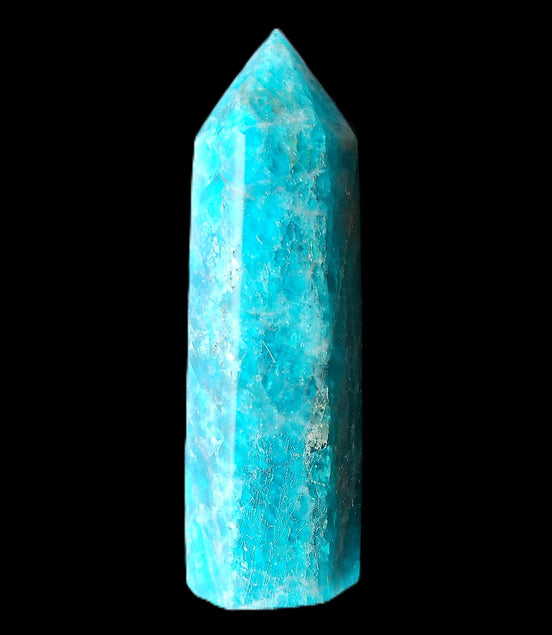 Blue Apatite wand 73mm 67g in sunlight - Rocks and Things Store