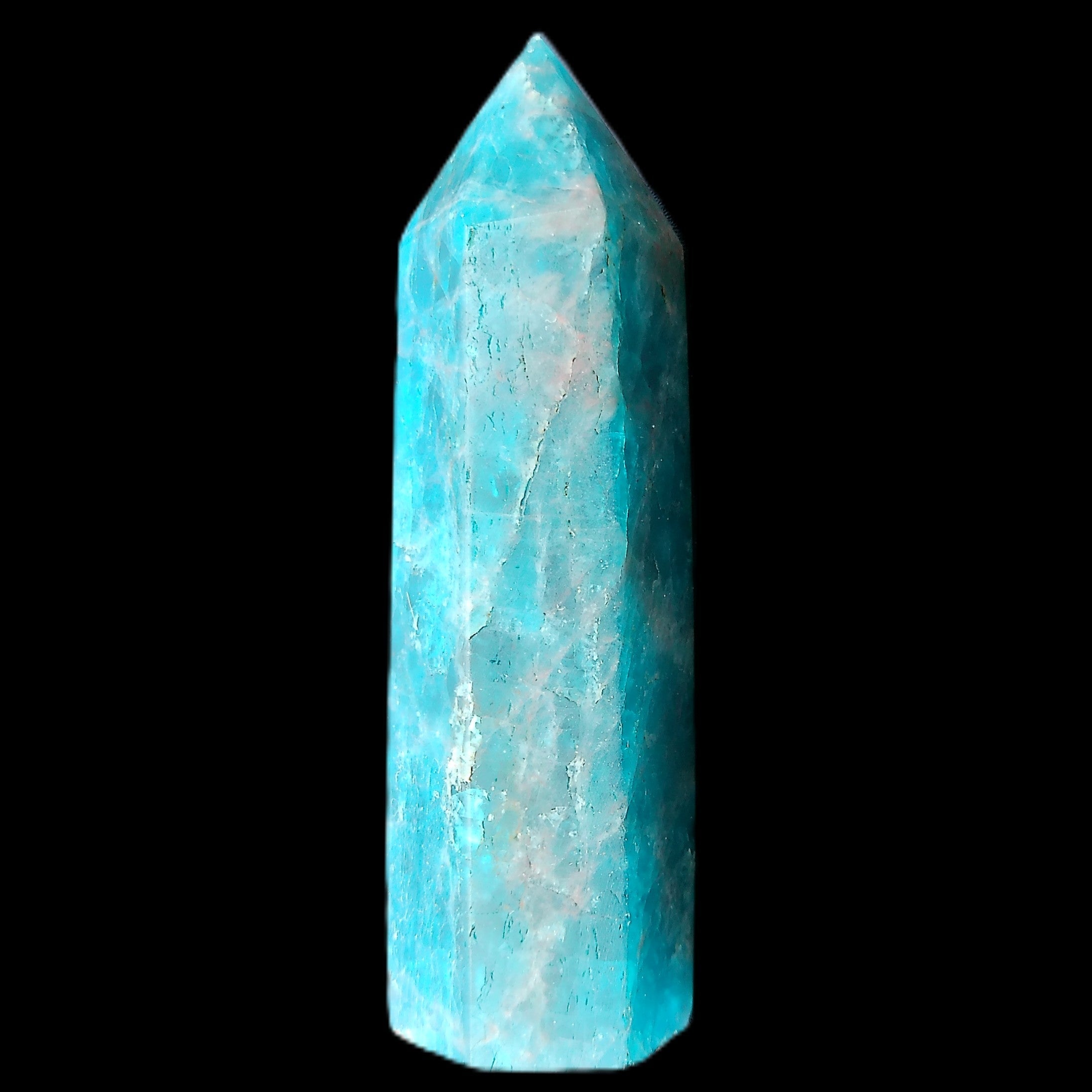 Blue Apatite wand 73mm 67g in sunlight - Rocks and Things Store