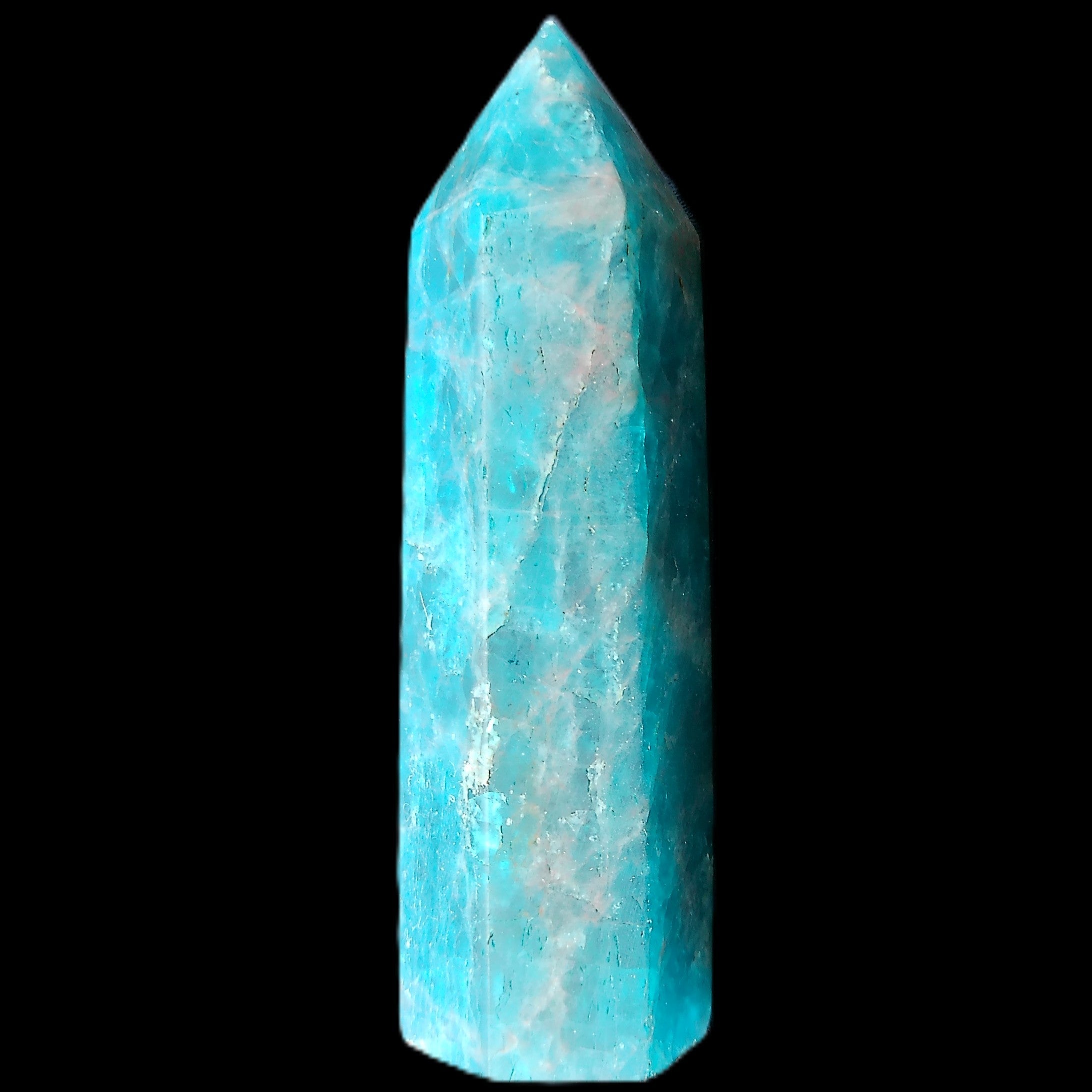 Blue Apatite wand 73mm 67g in sunlight - Rocks and Things Store