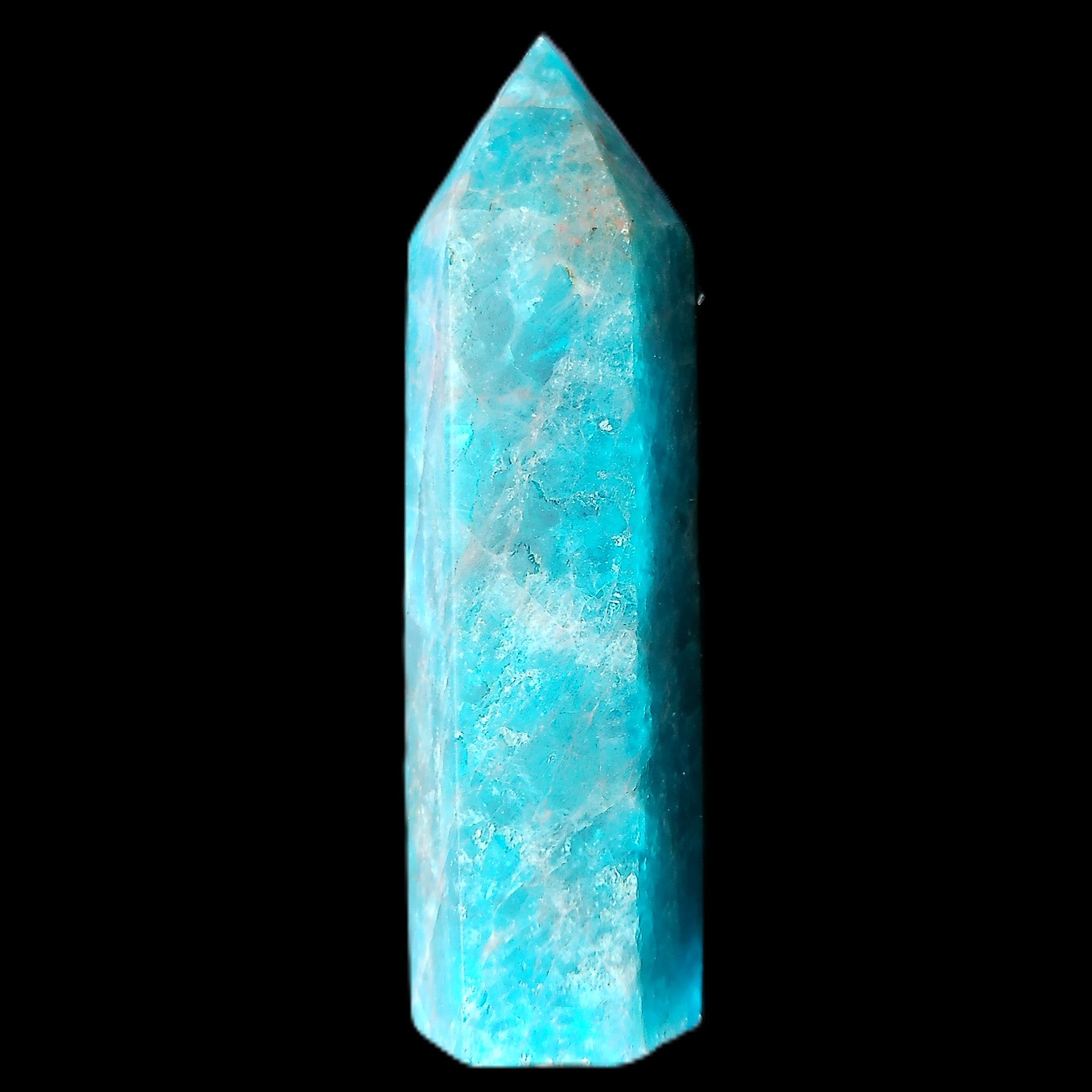 Blue Apatite wand 73mm 67g in sunlight - Rocks and Things Store