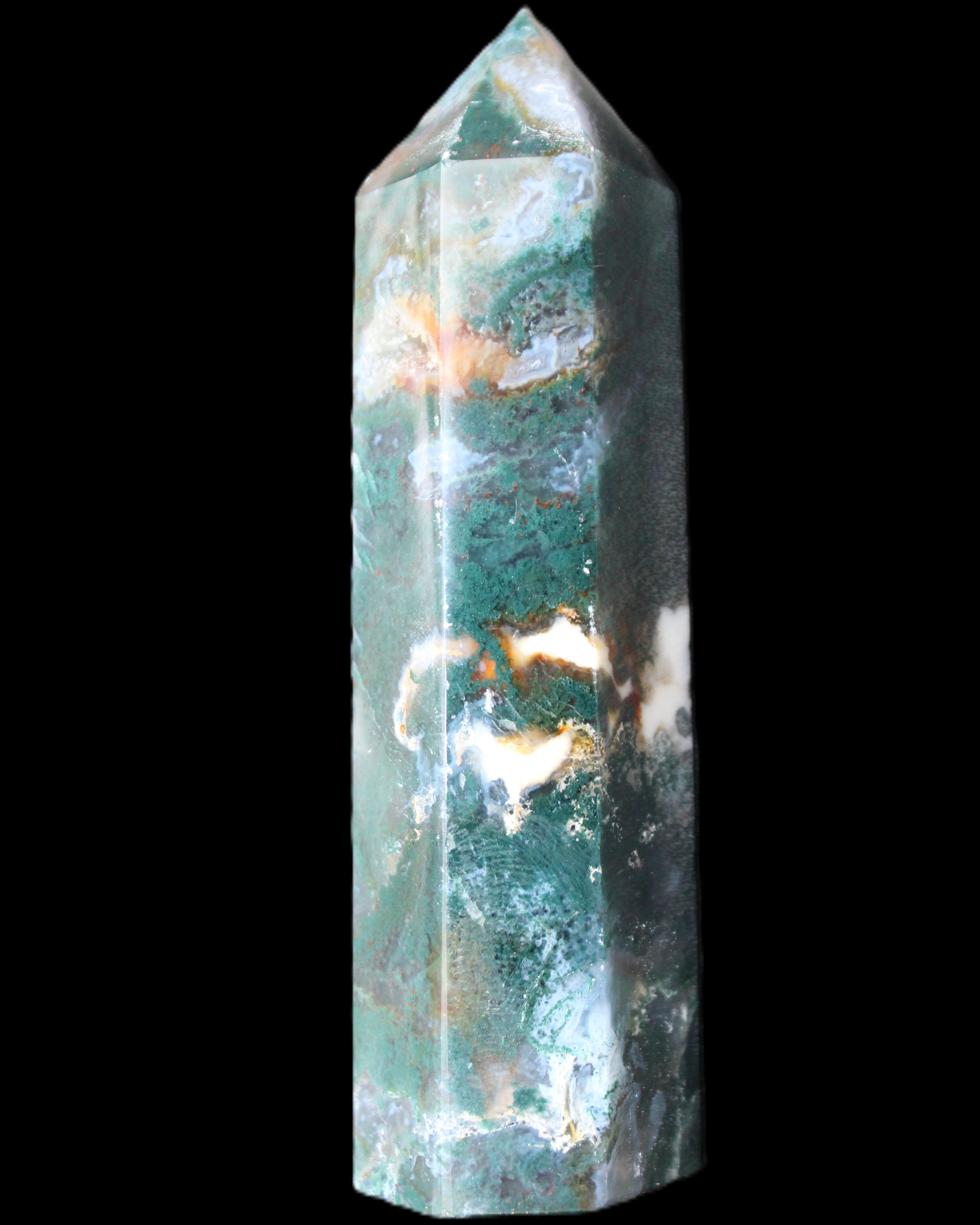 Moss Agate wand 94mm 100g in sunlight - Rocks and Things Store