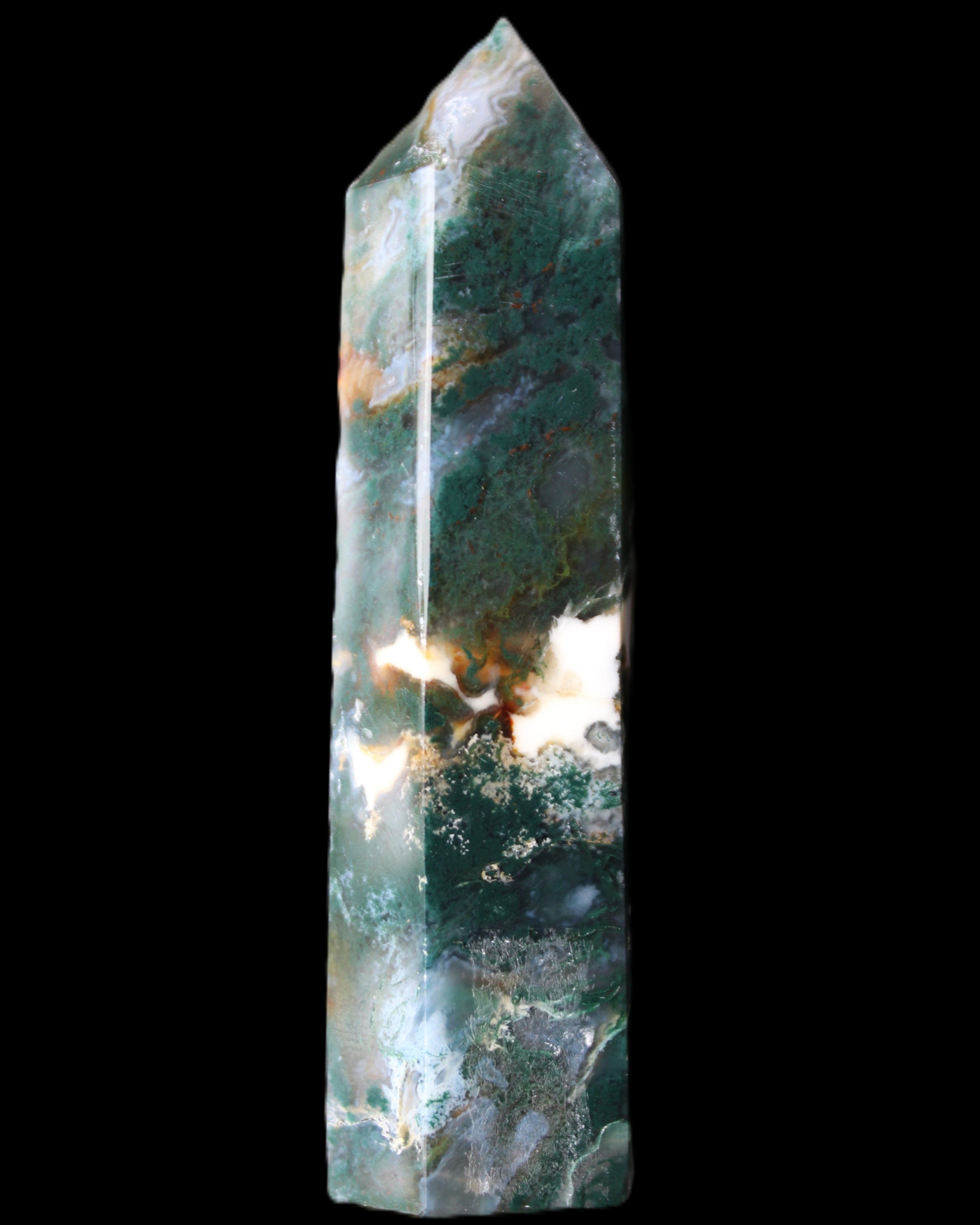 Moss Agate wand 94mm 100g in sunlight - Rocks and Things Store