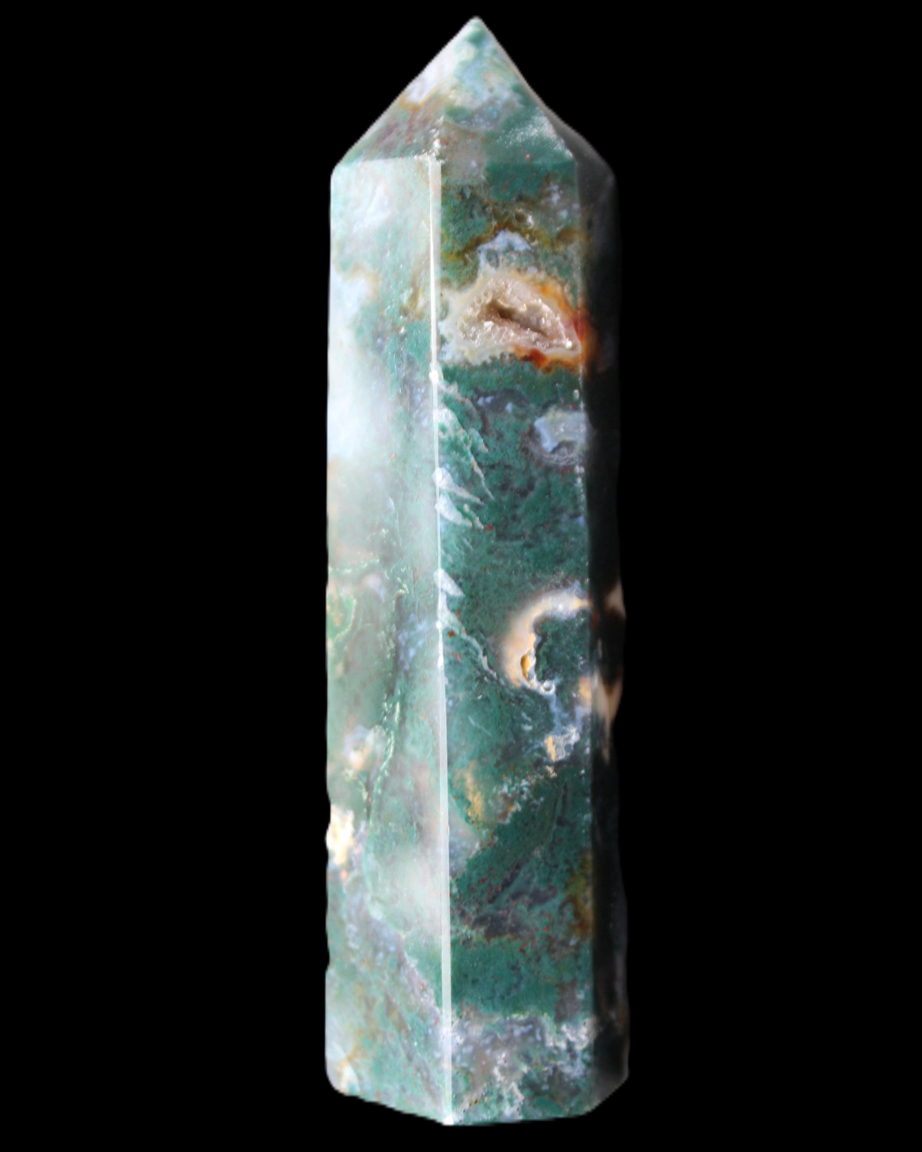 Moss Agate wand 94mm 100g in sunlight - Rocks and Things Store