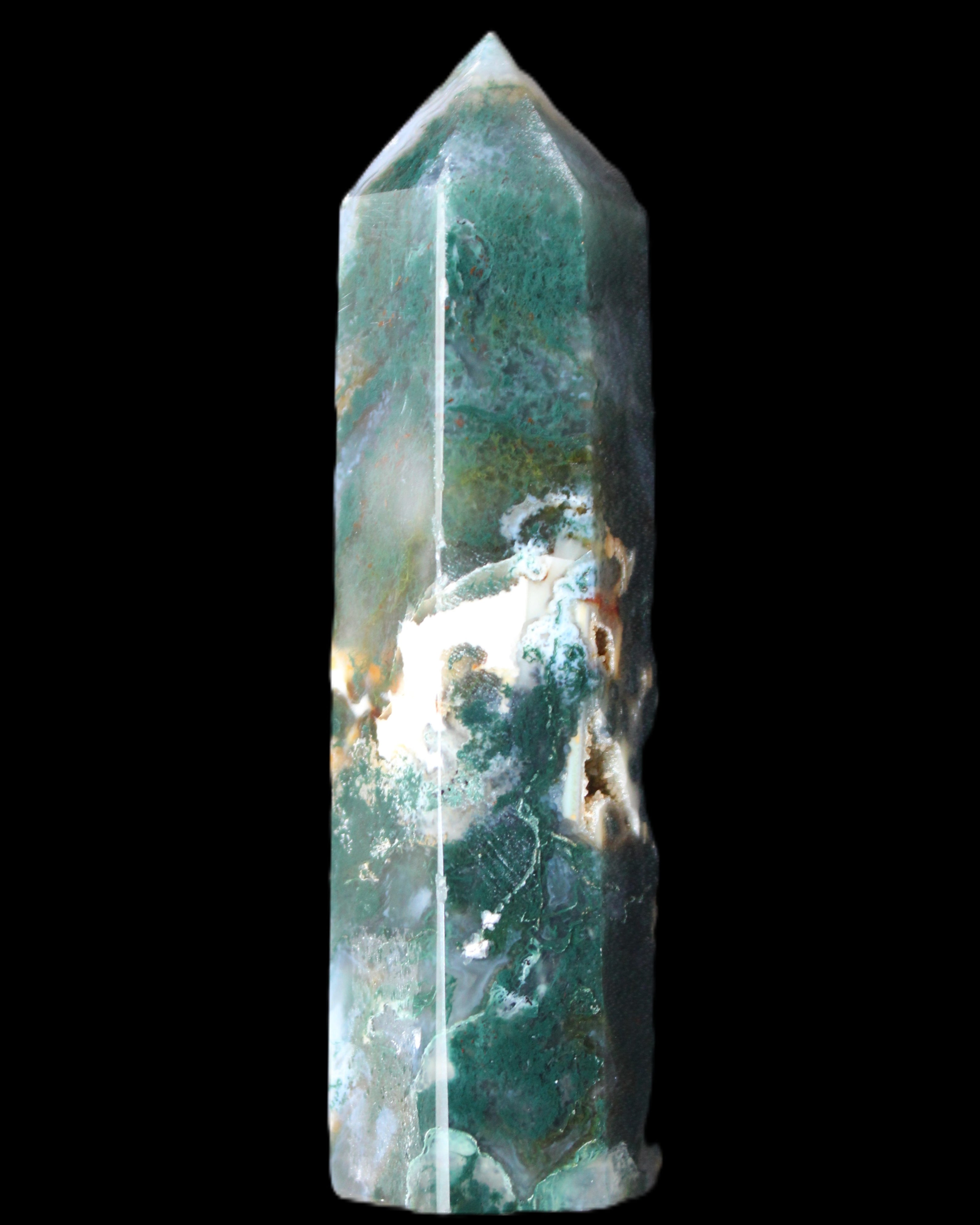 Moss Agate wand 94mm 100g in sunlight - Rocks and Things Store
