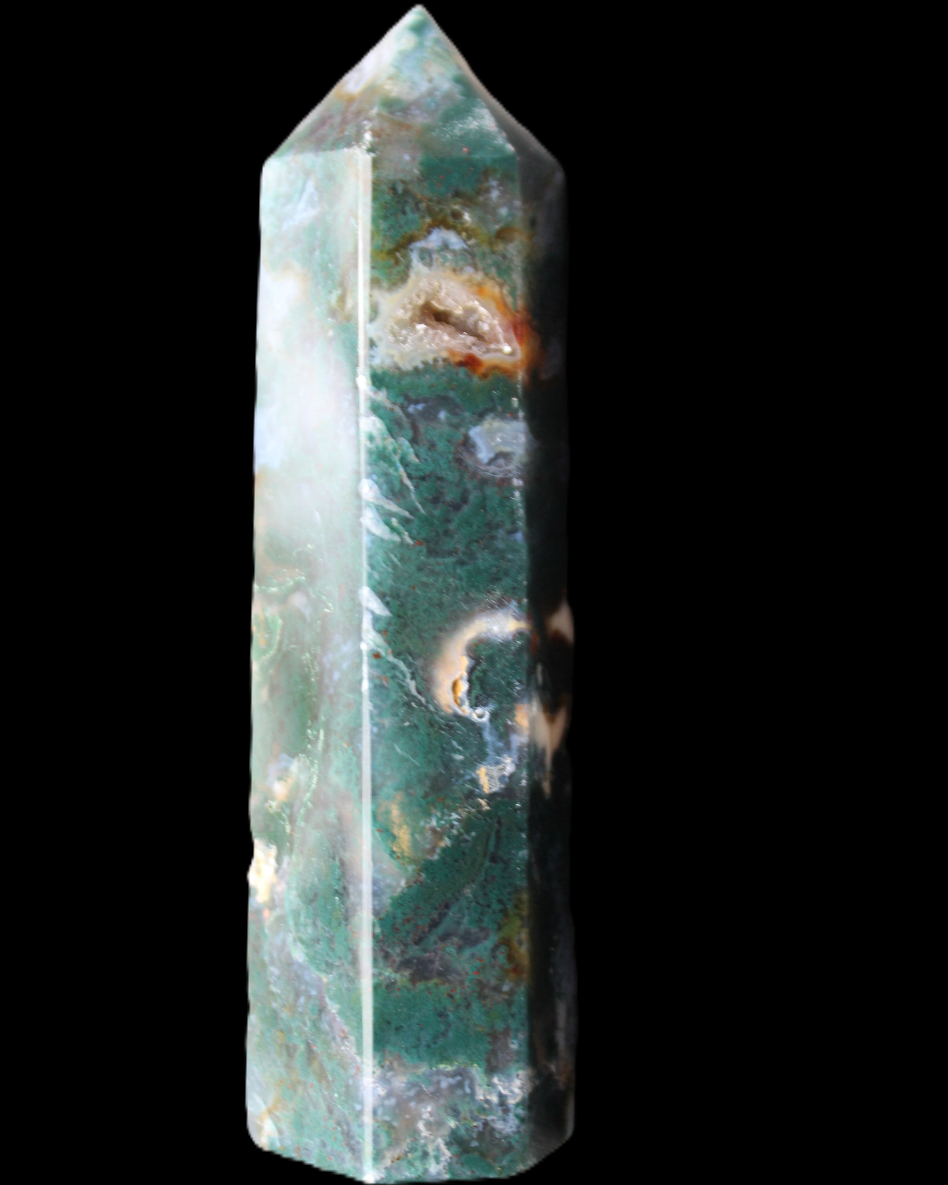 Moss Agate wand 94mm 100g in sunlight - Rocks and Things Store