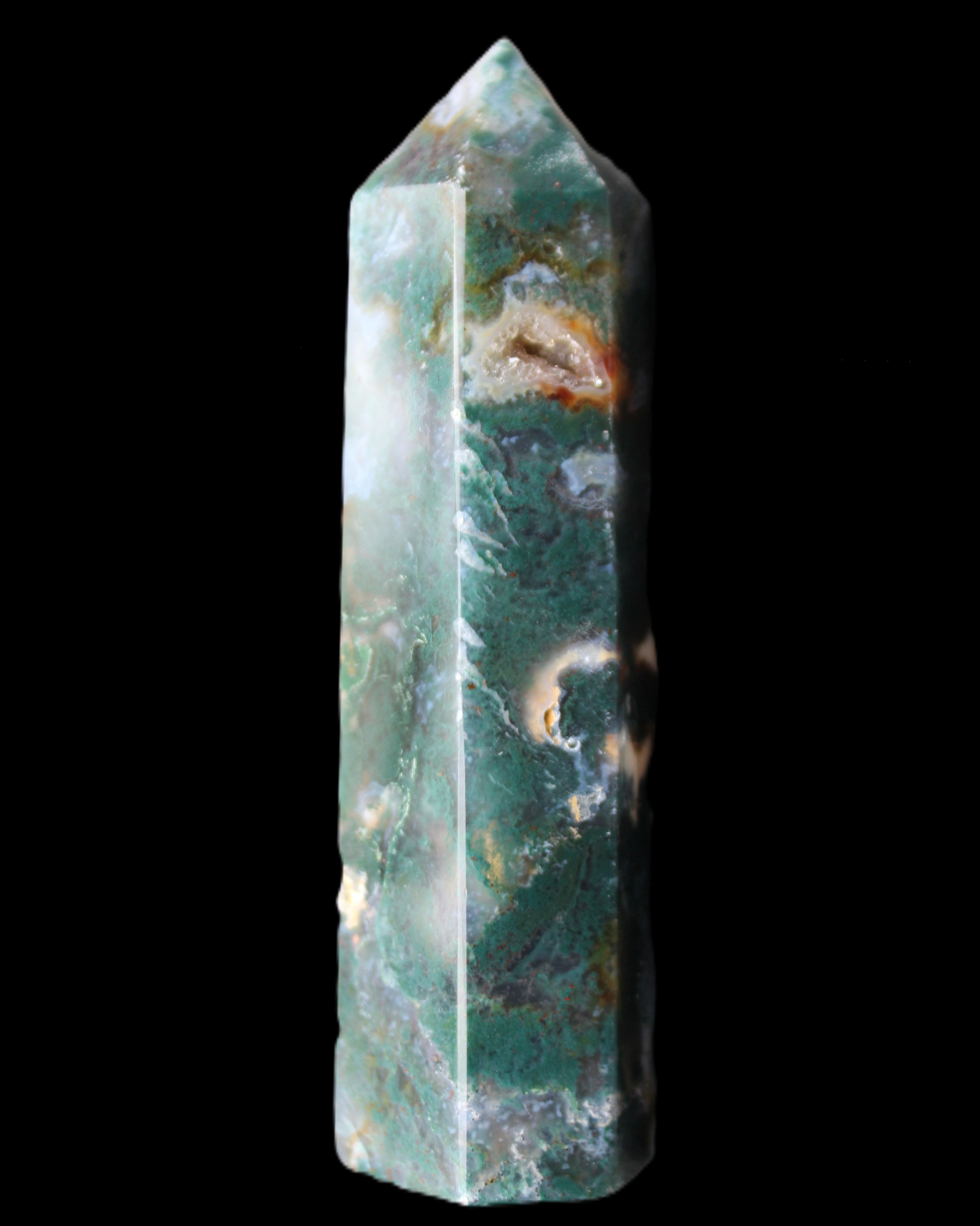Moss Agate wand 94mm 100g in sunlight - Rocks and Things Store