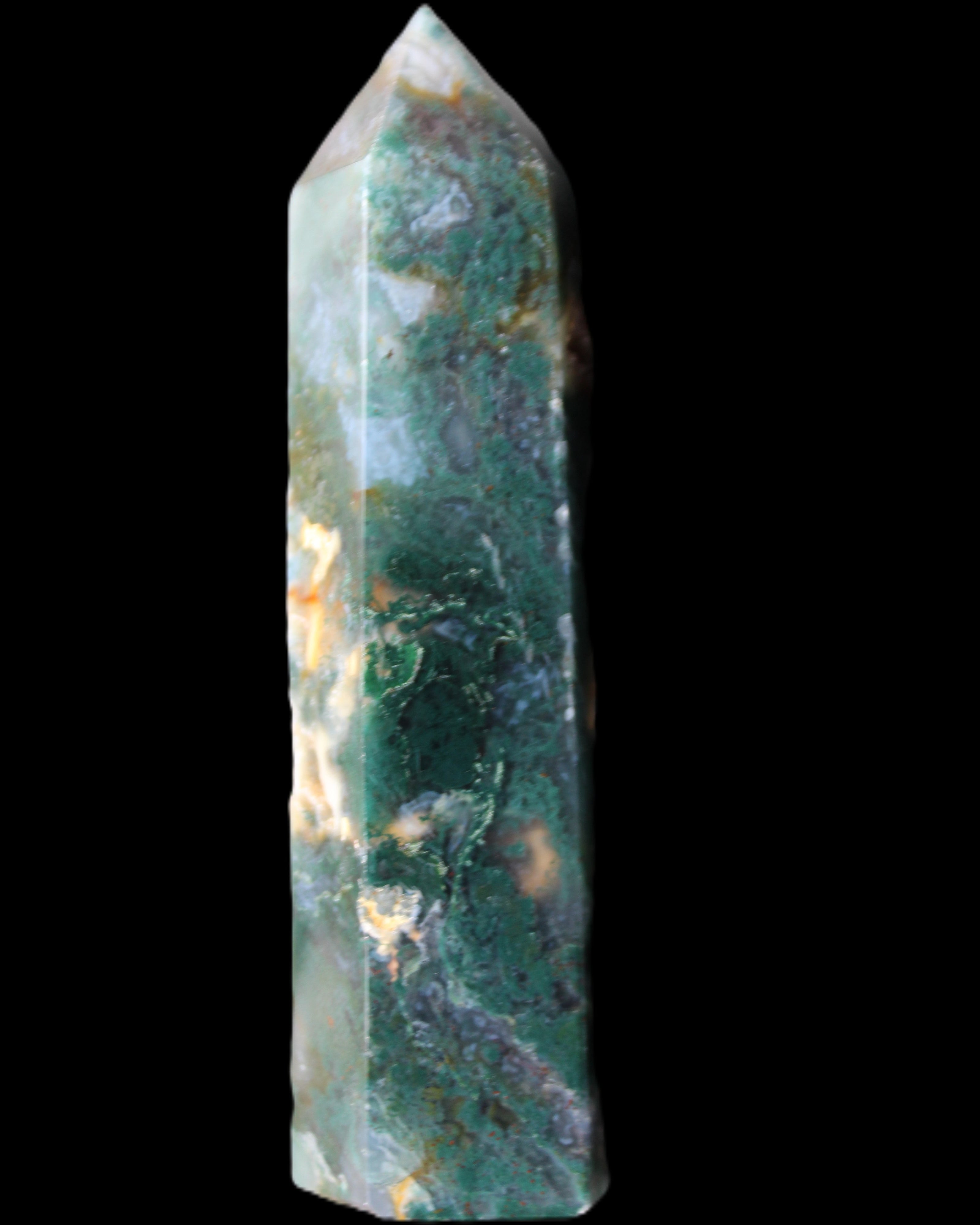 Moss Agate wand 94mm 100g in sunlight - Rocks and Things Store