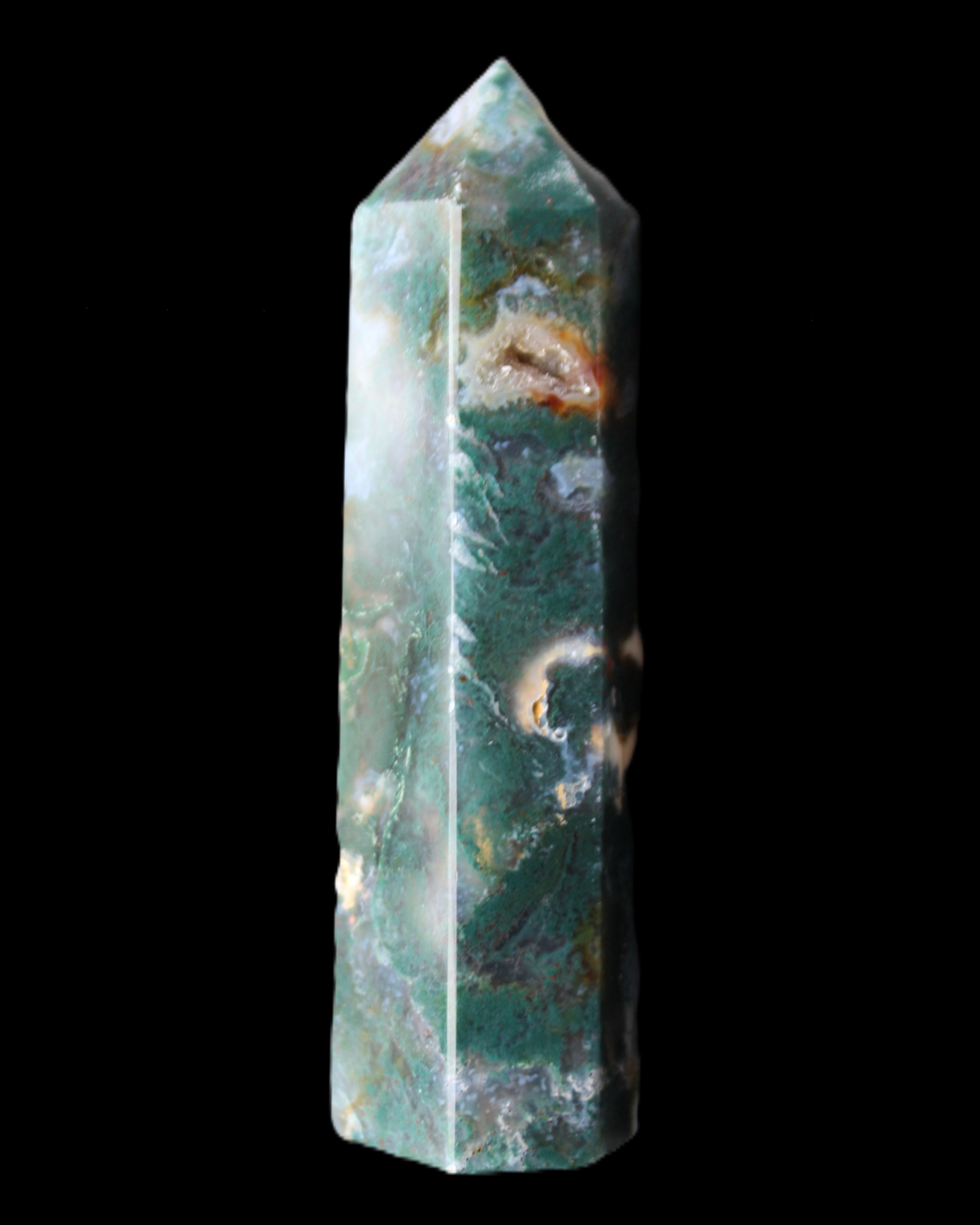 Moss Agate wand 94mm 100g in sunlight - Rocks and Things Store