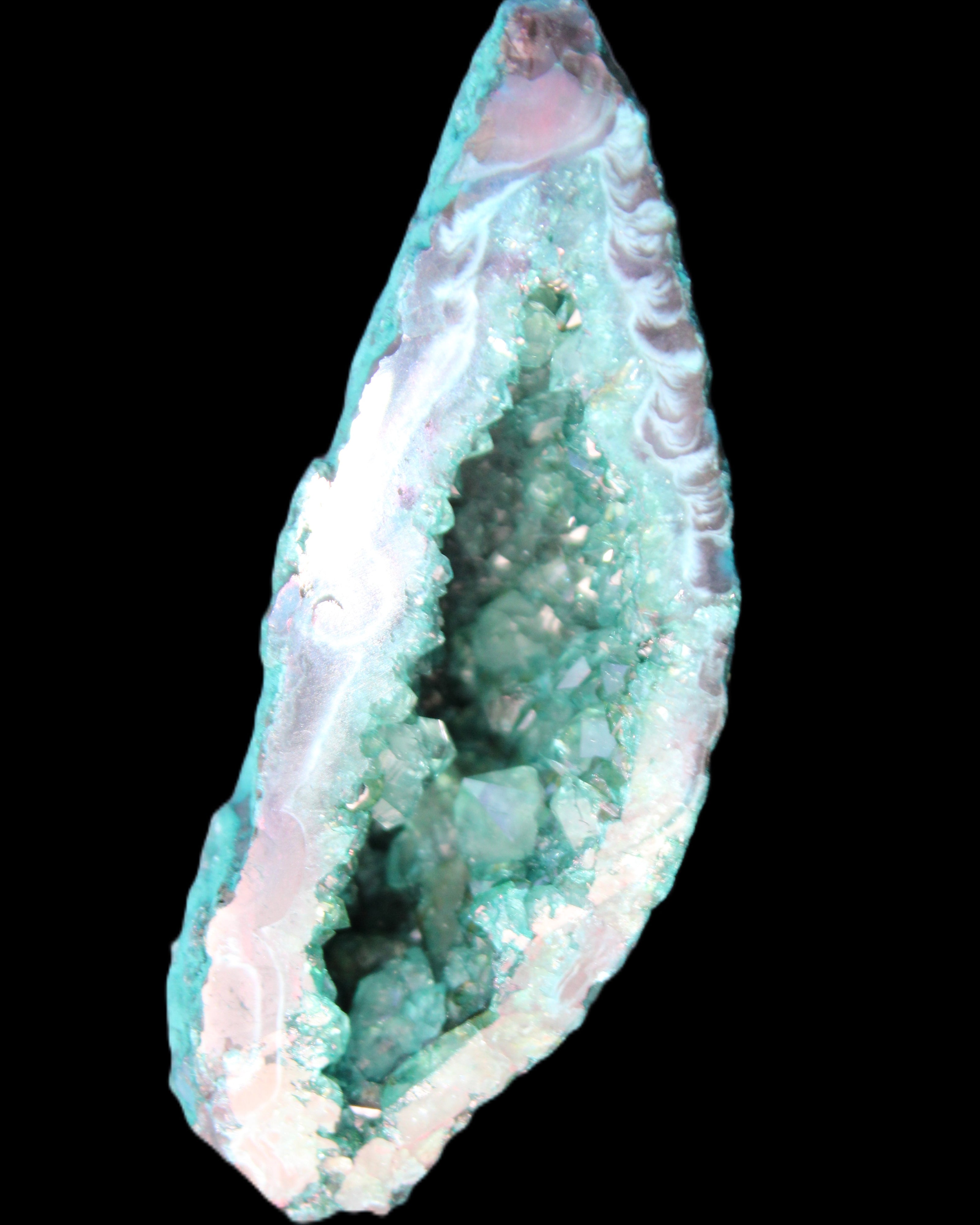 Electroplated Agate Quartz geodes range- greenish, 35-57g in sunlight - Rocks and Things Store