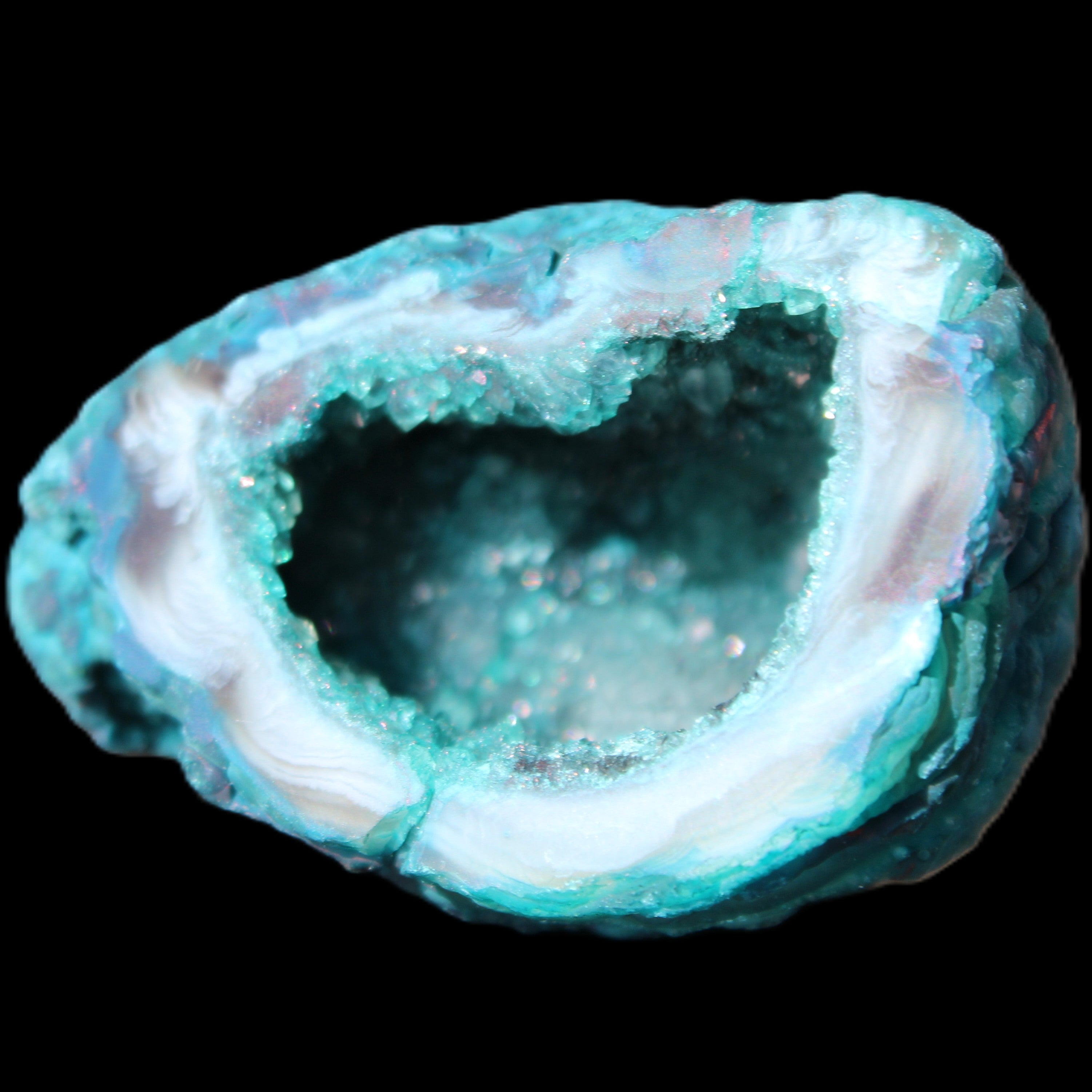 Electroplated Agate Quartz geodes range- greenish, 35-57g in sunlight - Rocks and Things Store
