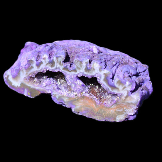 Purplish Electroplated Agate Quartz geodes 48-52mm 48-69g in sunlight - Rocks and Things Store