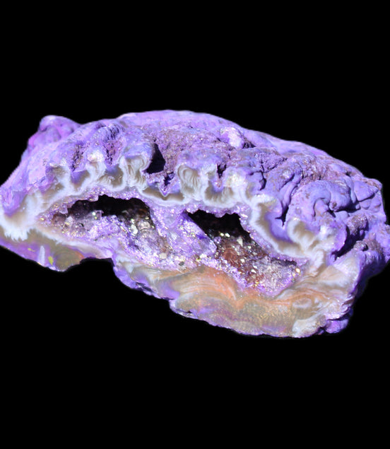Purplish Electroplated Agate Quartz geodes 48-52mm 48-69g in sunlight - Rocks and Things Store
