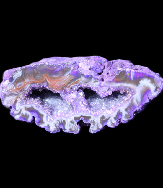 Purplish Electroplated Agate Quartz geodes 48-52mm 48-69g in sunlight - Rocks and Things Store